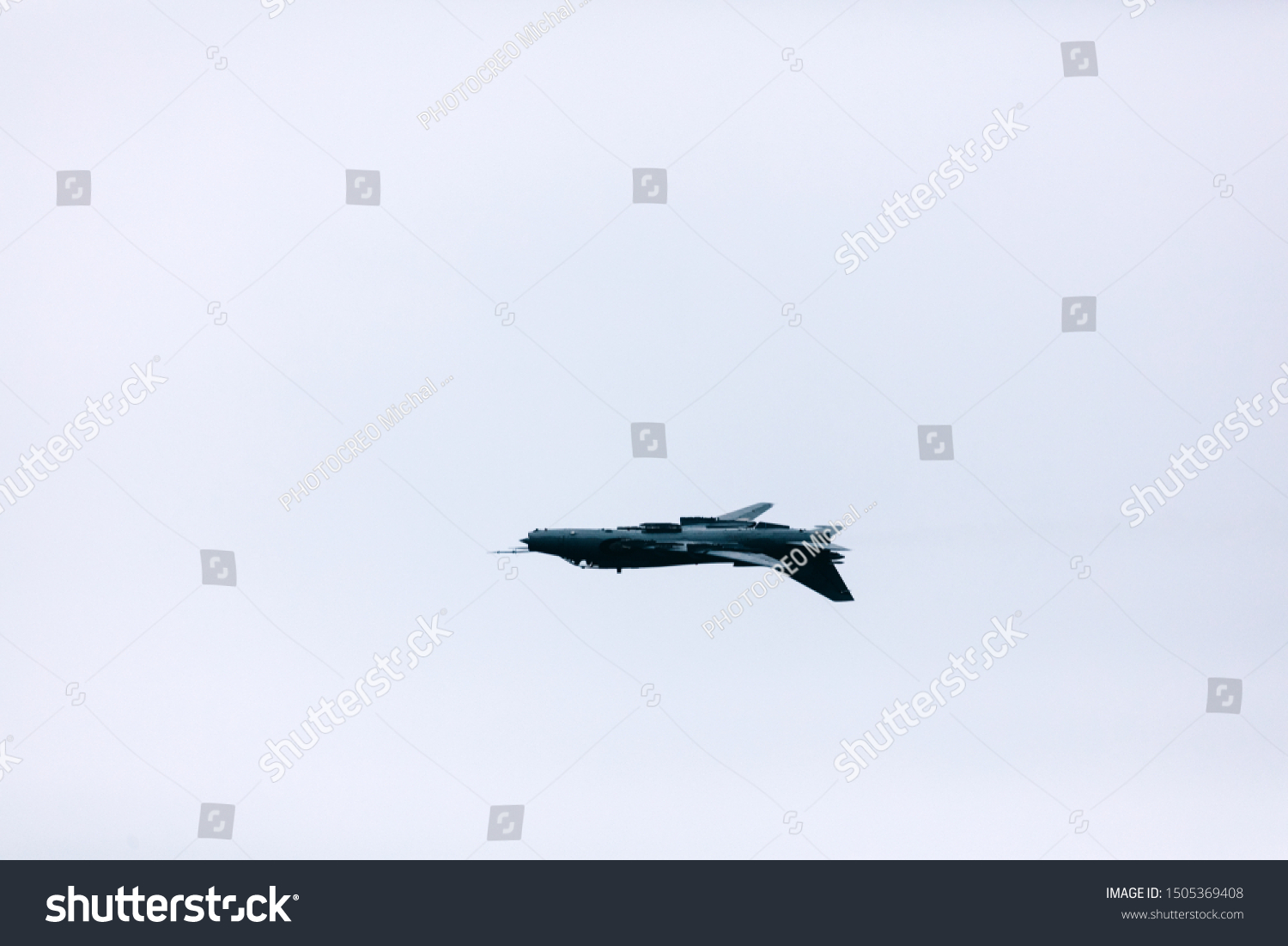 Military Jet Fighter Flying Upside Down Stock Photo 1505369408