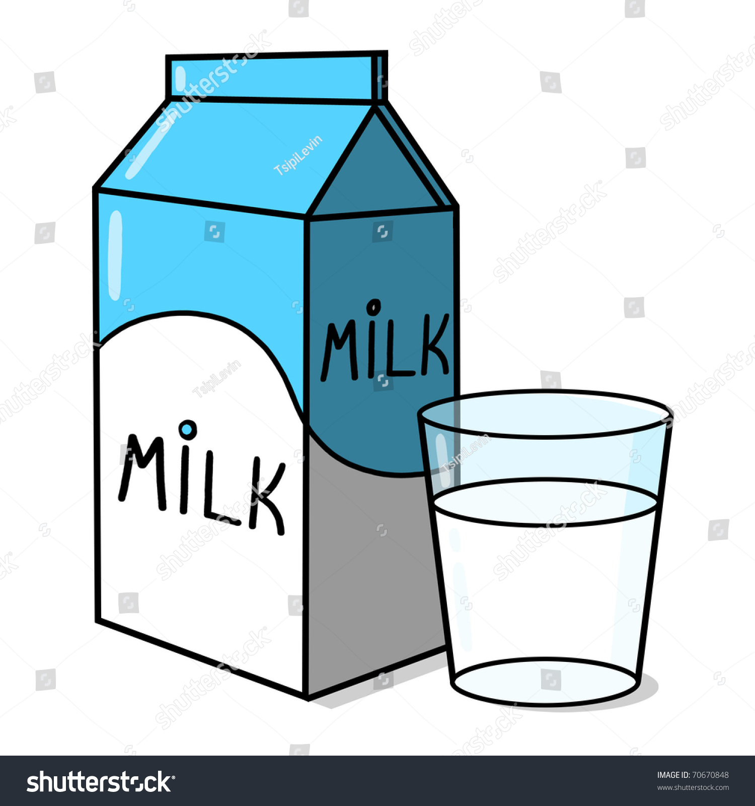 Milk Carton Clear Glass Milk Illustration Stock Illustration
