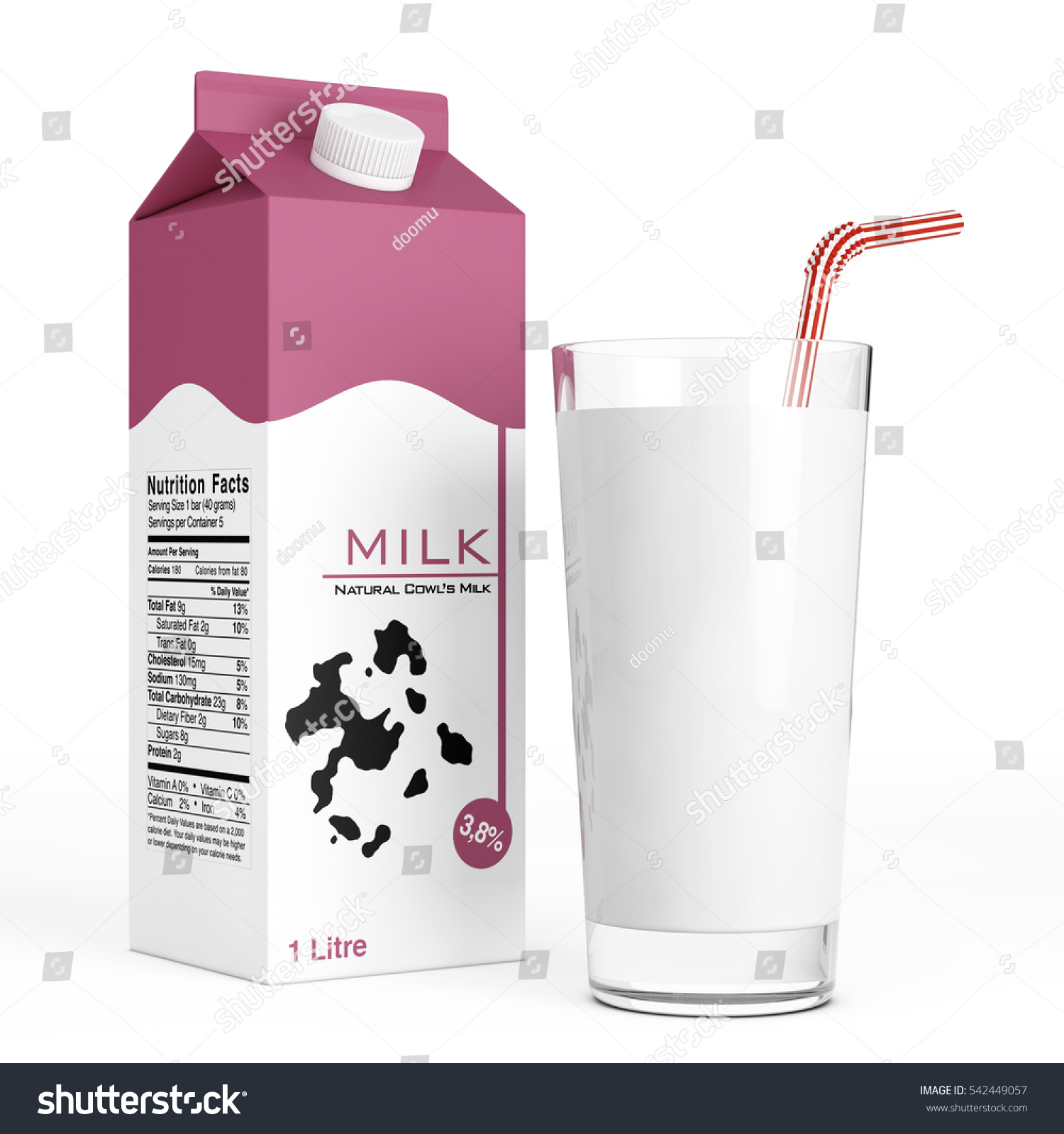 Milk Carton Box Glass Milk On Stock Illustration 542449057 - Shutterstock