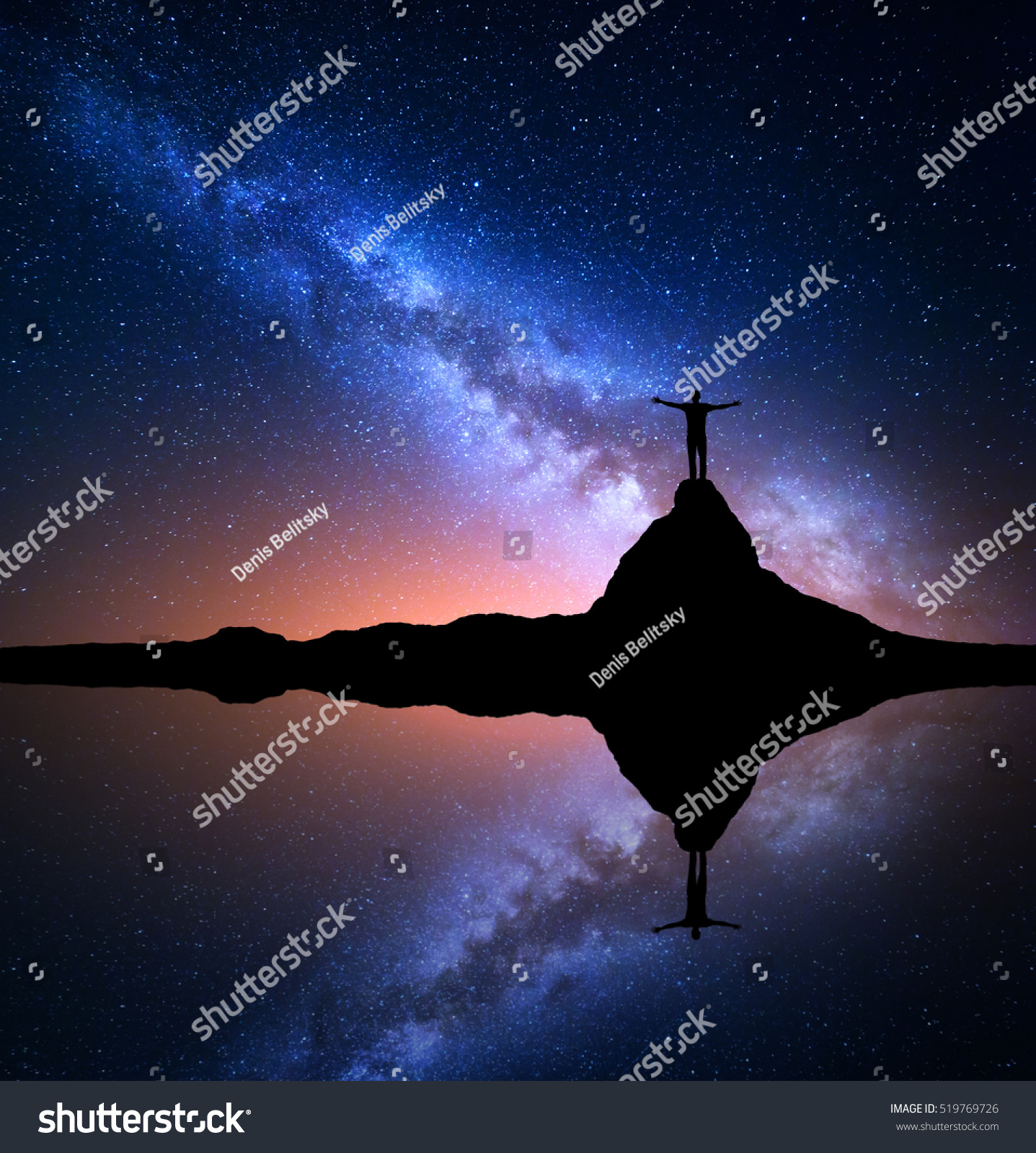 Milky Way Night Starry Sky Silhouette Stock Photo ...