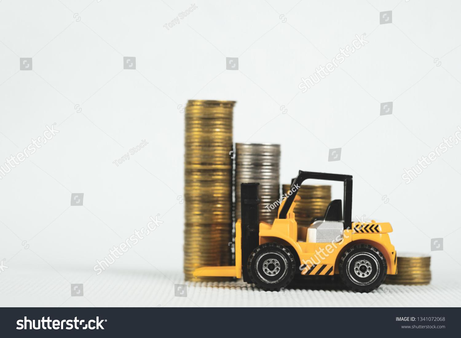 Mini Forklift Truck Coin Stack Business Business Finance Stock Image 1341072068