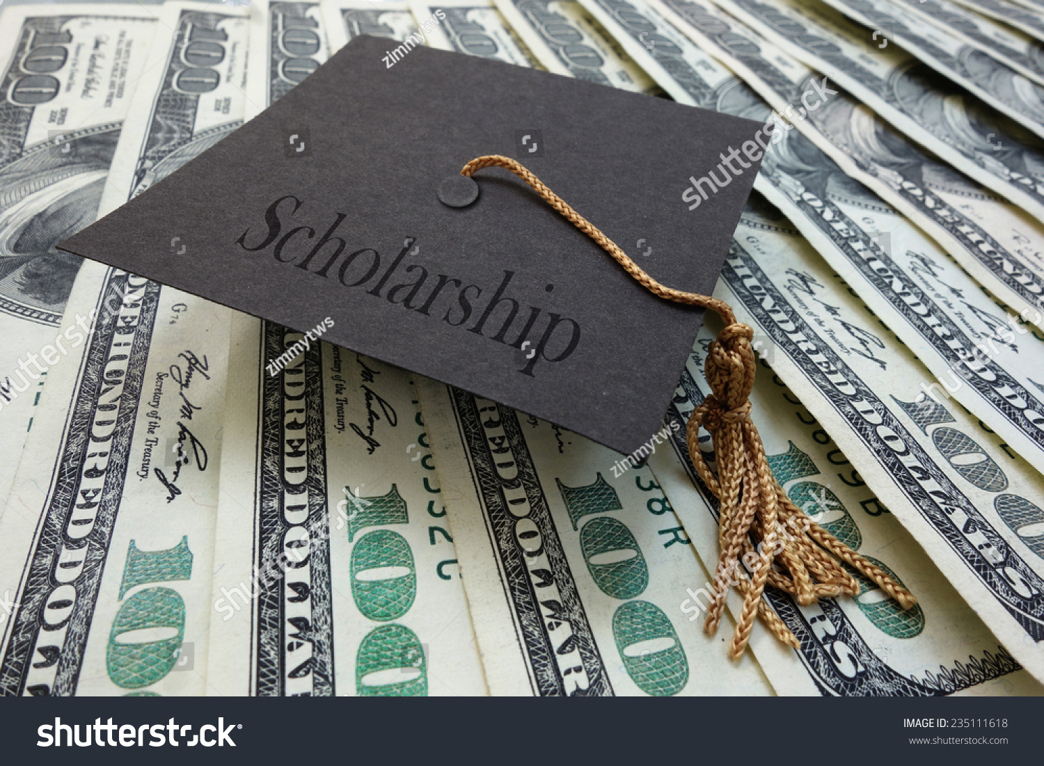  Mini  Graduation  Mortar Board Scholarship Text Stock  Photo 