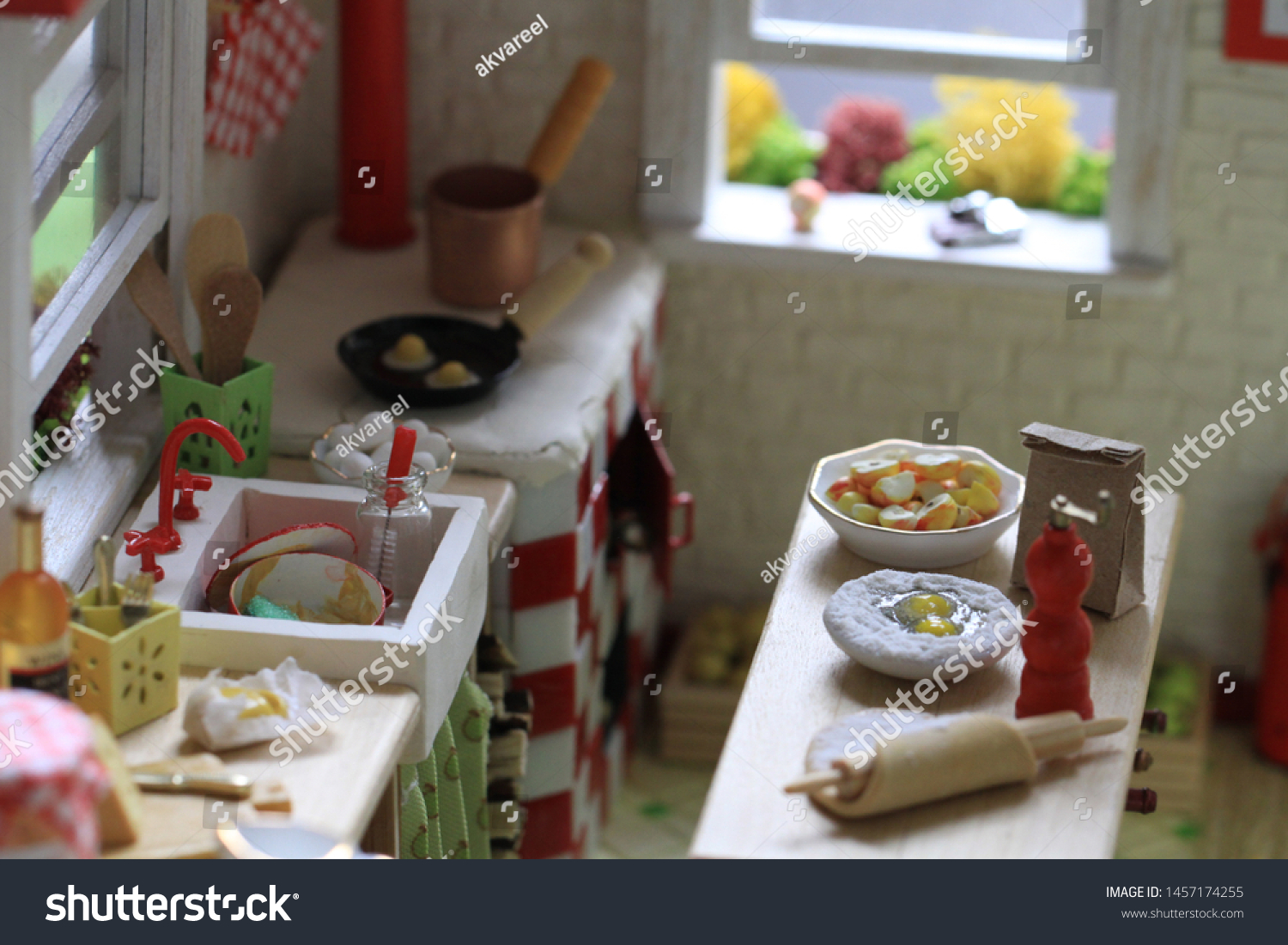 2 748 Miniature Dollhouse Images Stock Photos Vectors Shutterstock   Stock Photo Miniature Kitchen Doll House Apple Kitchen Design And Decor 1457174255 