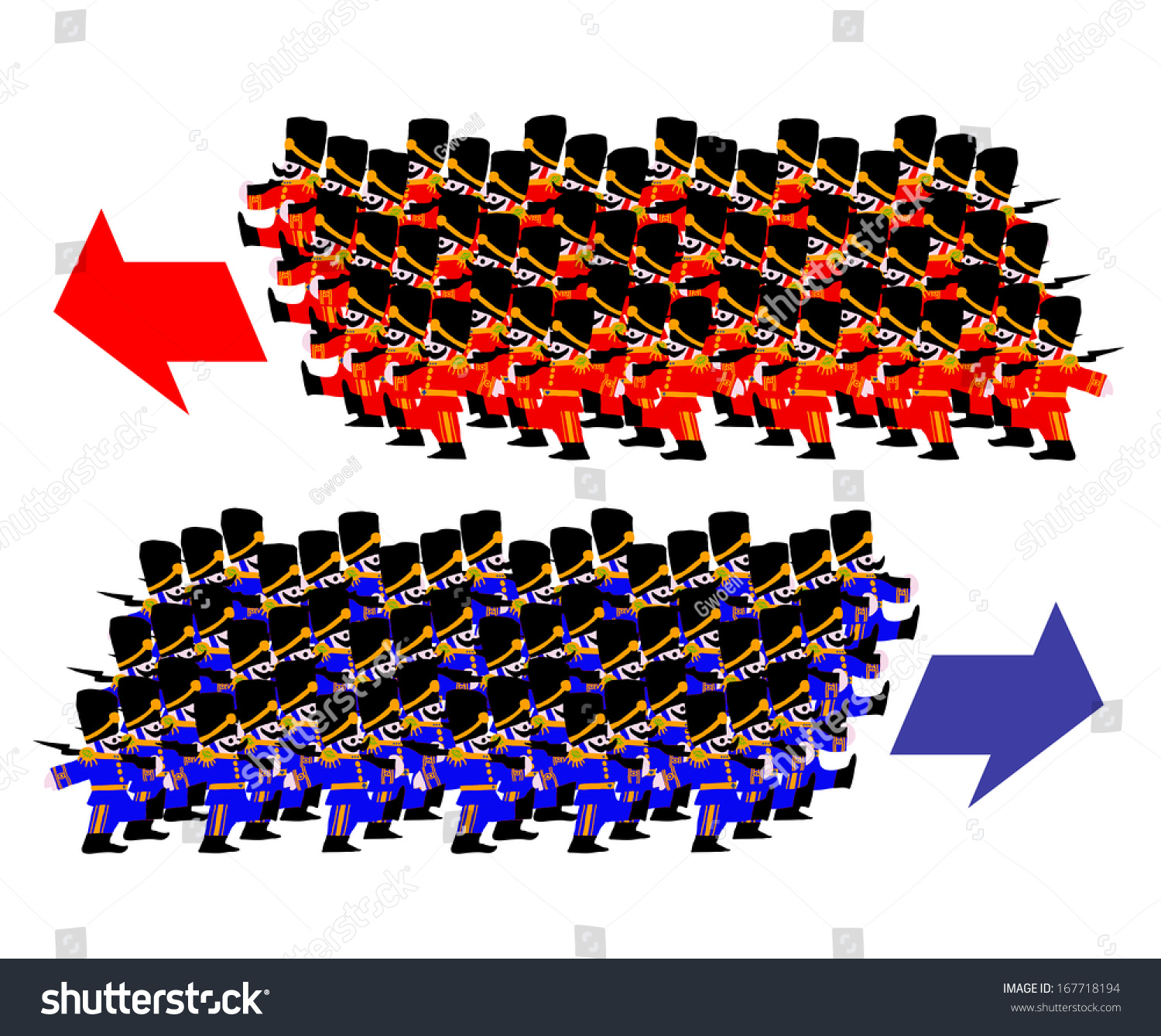 Miniature Red Blue Coat Soldiers Marching Stock Illustration