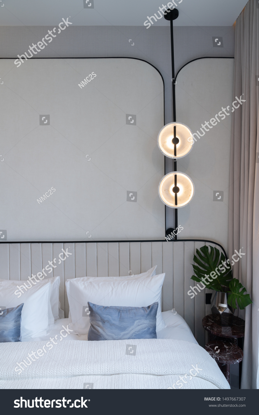 Minimal Bedroom Corner Circular Wall Lamp Stock Photo Edit Now