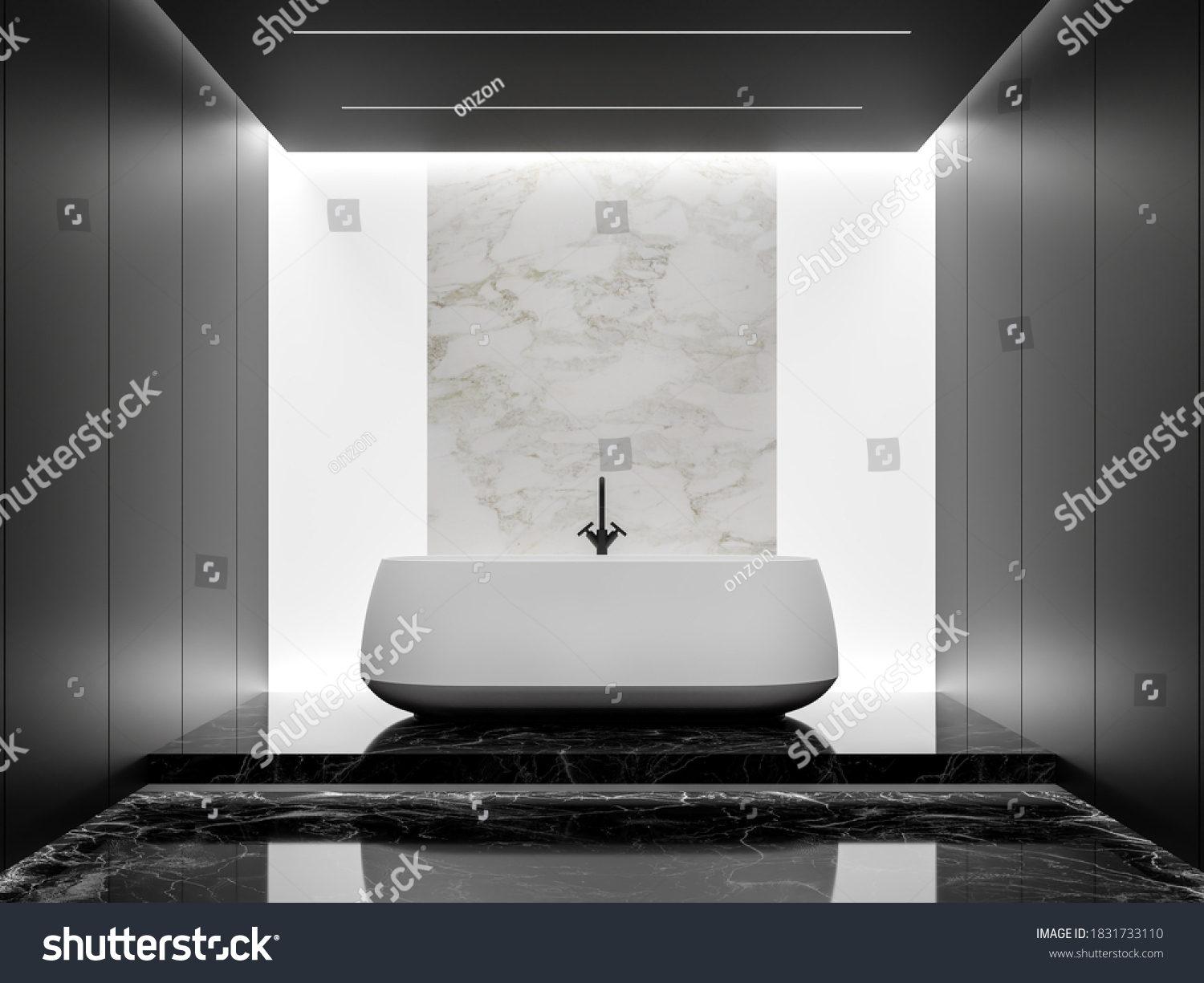 Minimal Style Black White Bathroom 3d Stock Illustration 1831733110