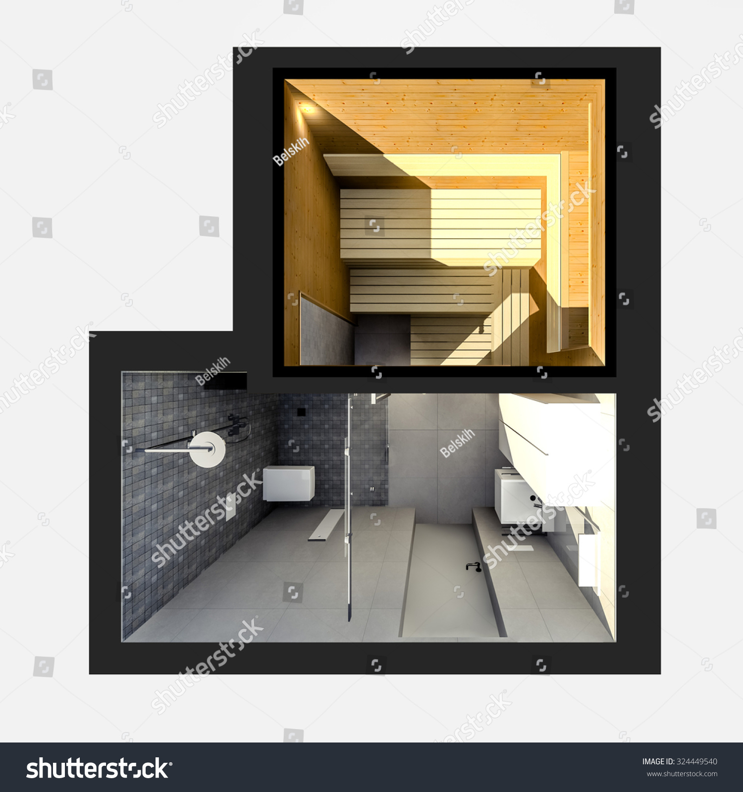 Minimalist Bathroom Sauna 3d Visualization Stock Illustration 324449540