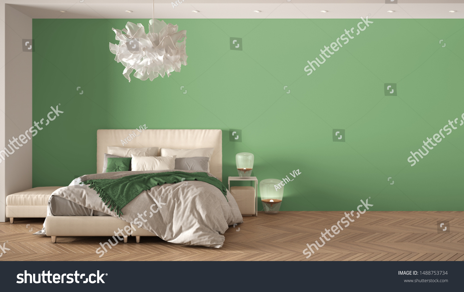 Minimalist Green Background Master Bedroom Contemporary