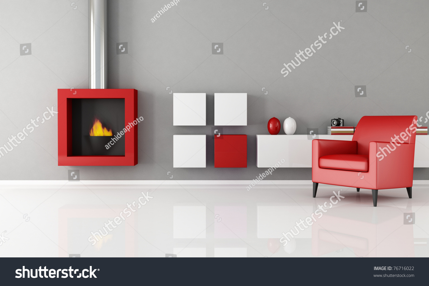 Minimalist Living Room Fashion Fireplace Rendering Stock Illustration 76716022