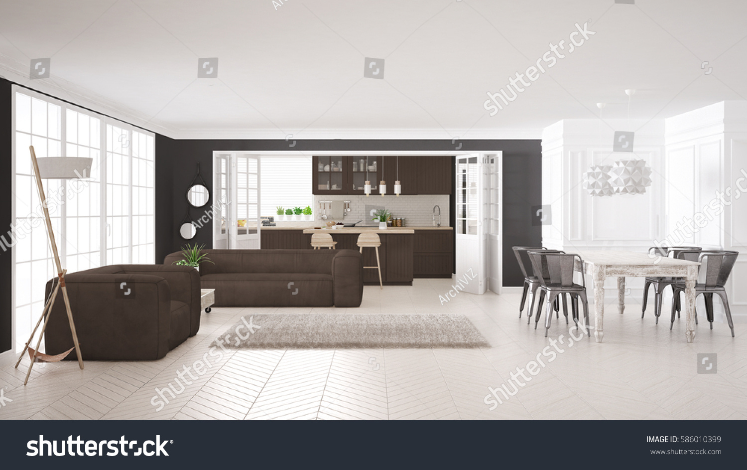 Minimalist White Brown Living Kitchen Scandinavian Stock Illustration 586010399  Shutterstock