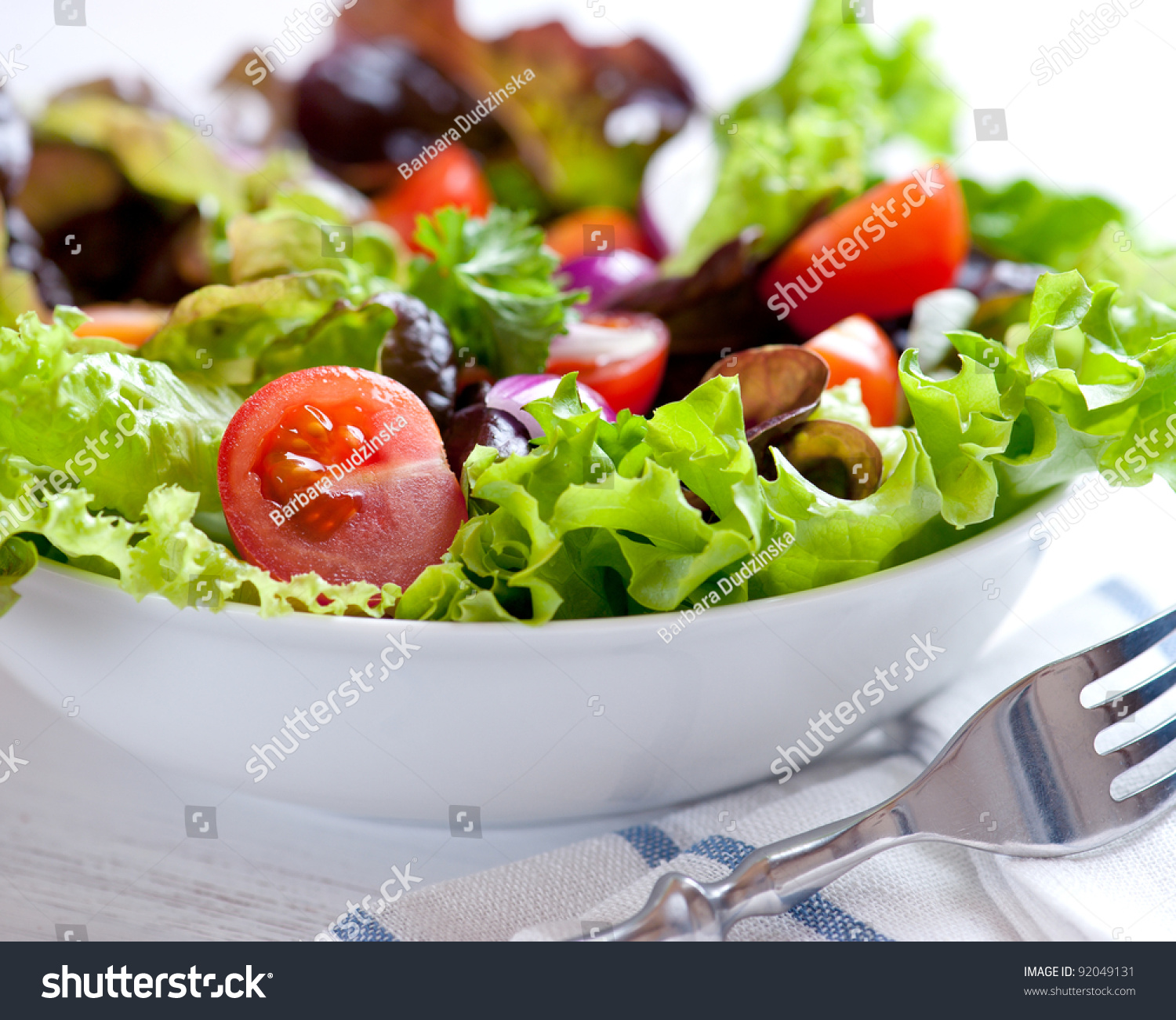 Mixed Leaf Vegetable Salad With Cherry Tomatoes Stock Photo 92049131 ...
