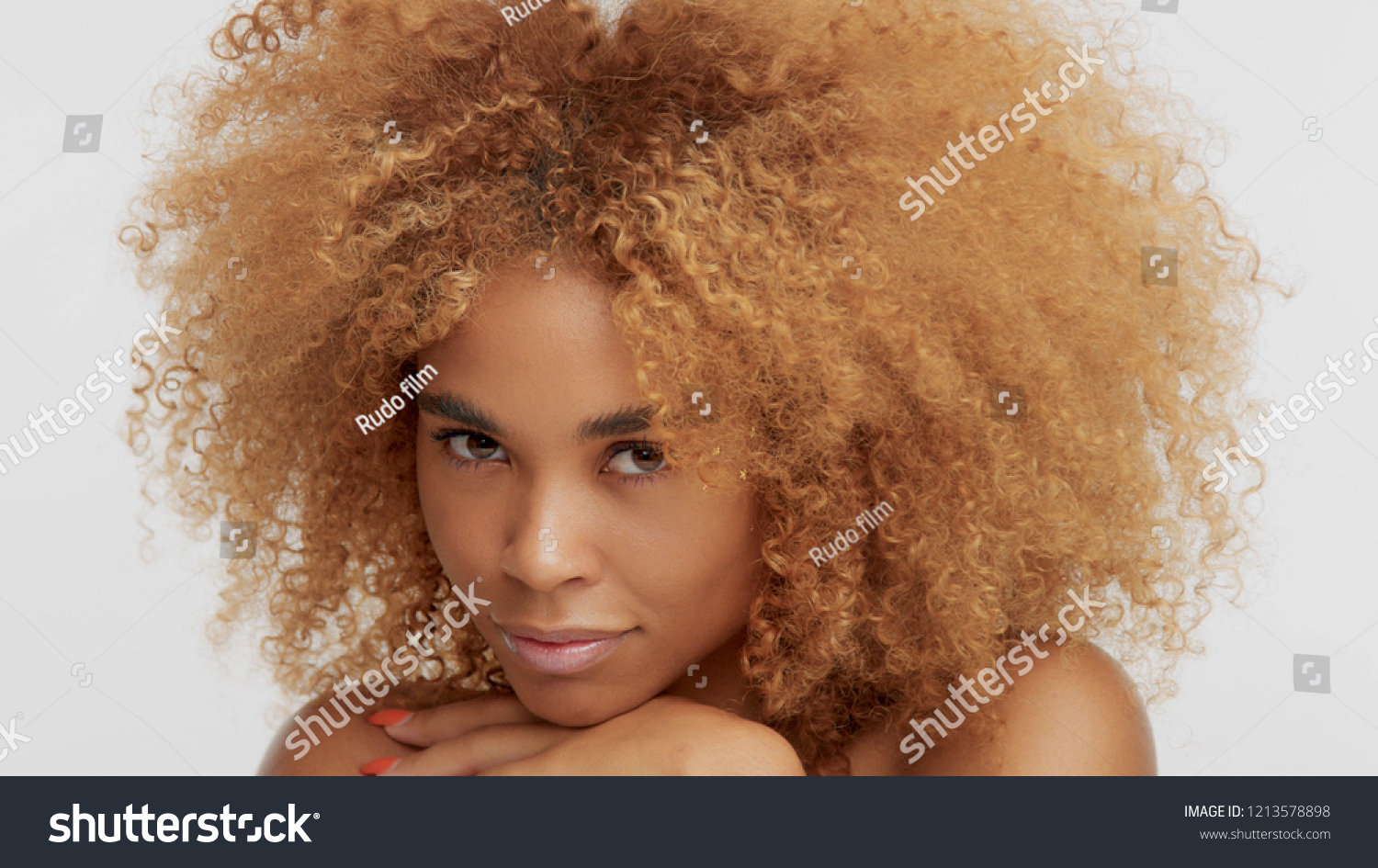 Mixed Race Black Blonde Model Curly Stock Photo Edit Now 1213578898