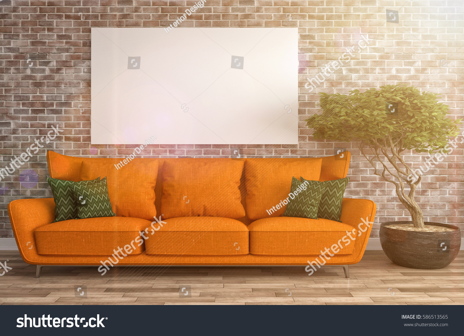 mock-blank-poster-on-wall-interior-stock-illustration-586513565