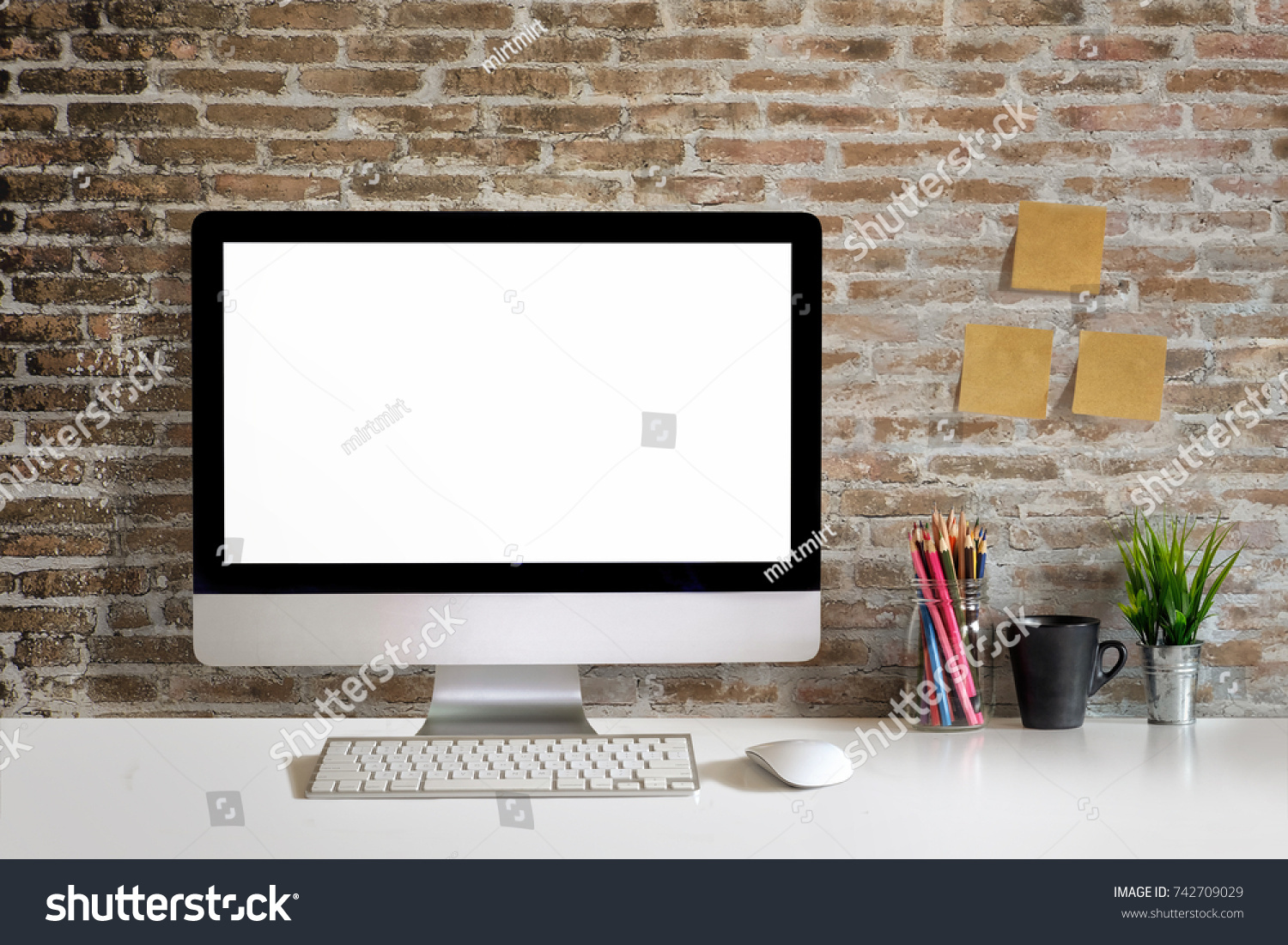 Mock Desktop On White Wood Table Stock Photo 742709029 | Shutterstock