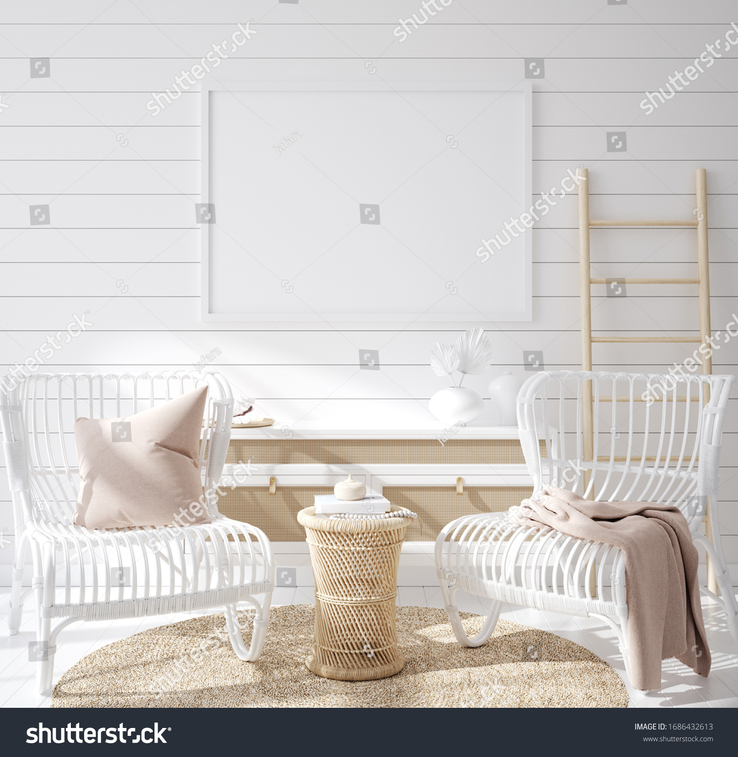 Mock Frame Cozy Coastal Home Interior Stock Illustration 1686432613