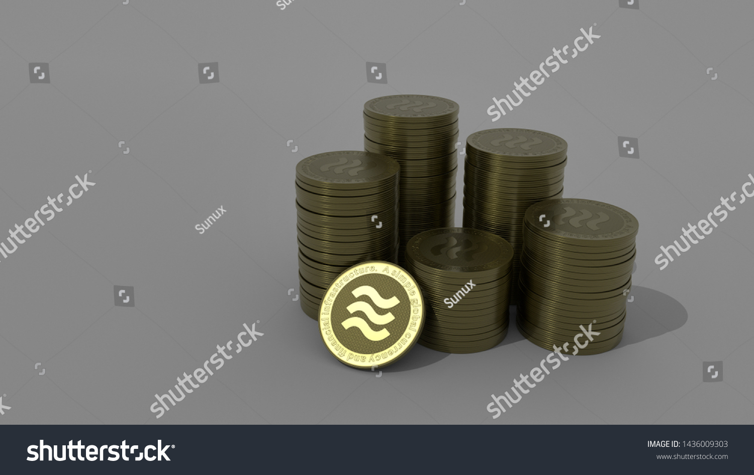 Download Mockup Libra Concept Coins Stack 3d Stock Illustration 1436009303