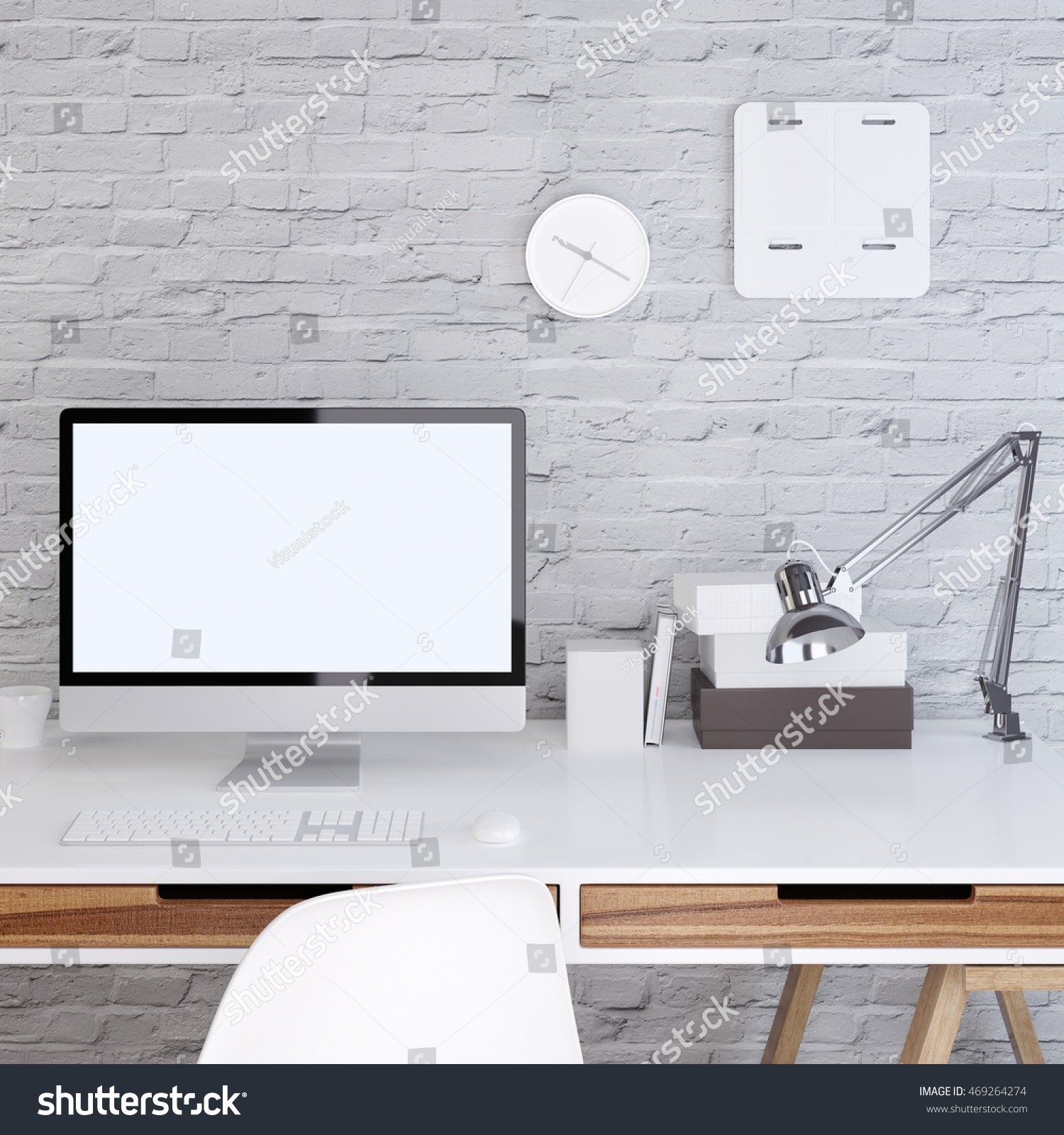 Mockup Monitor Screen White Room Hipster Stock Illustration 469264274 ...