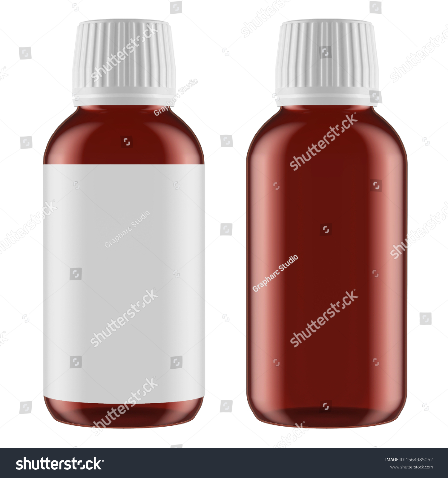 Download Mockup One Amber Syrup Bottle White Stock Illustration 1564985062