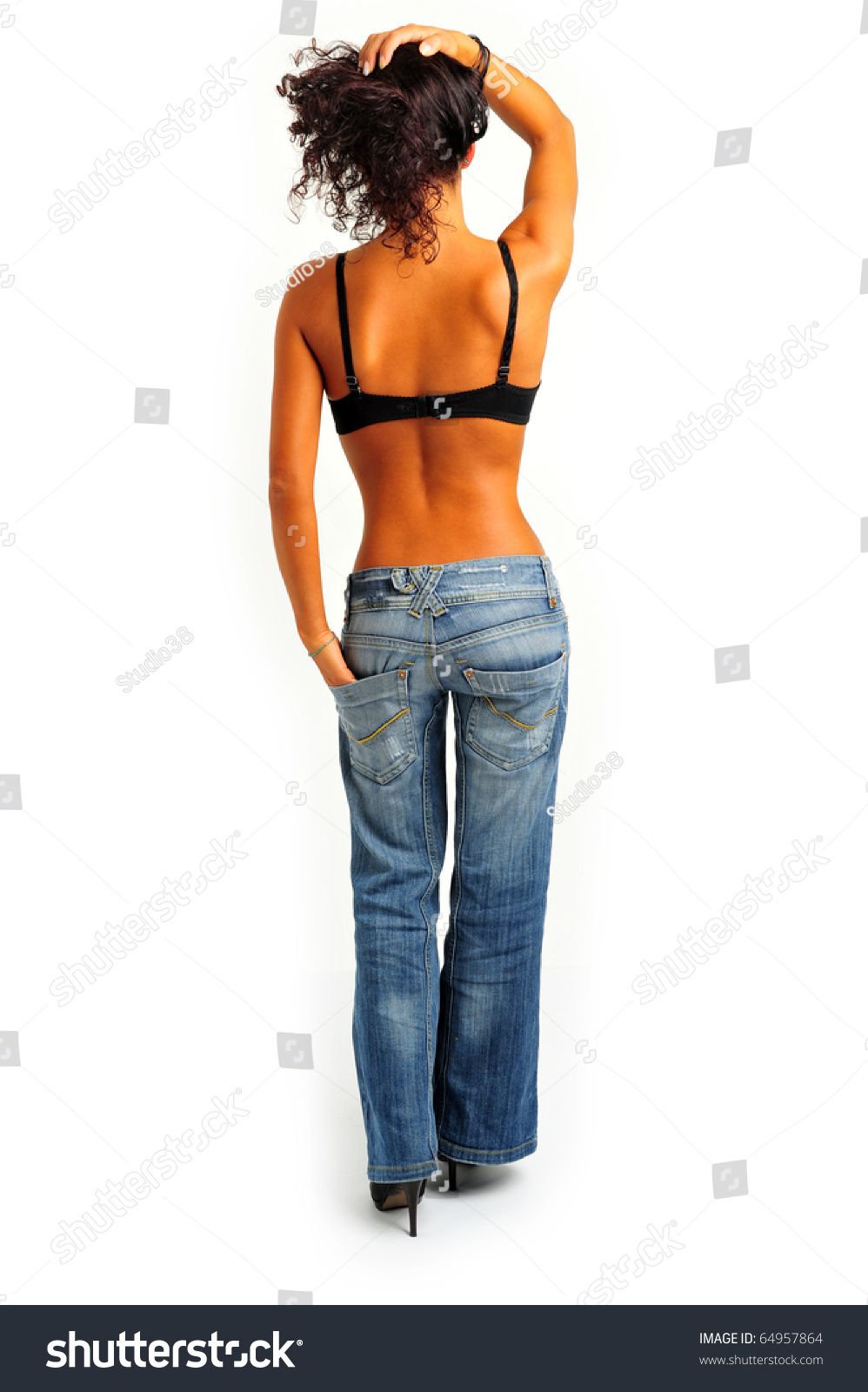 Model Behind Blue Jeans High Heels Stock Photo Edit Now 64957864