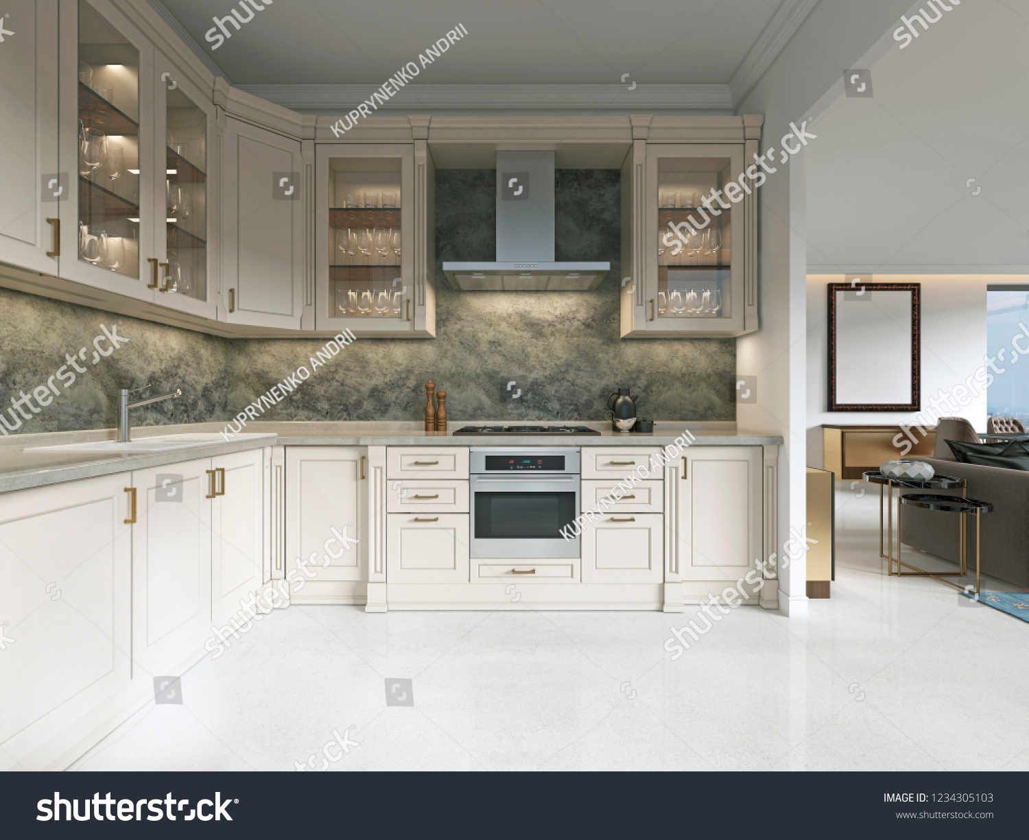 Modern Art Deco Kitchen Classic Elements Stock Illustration 1234305103