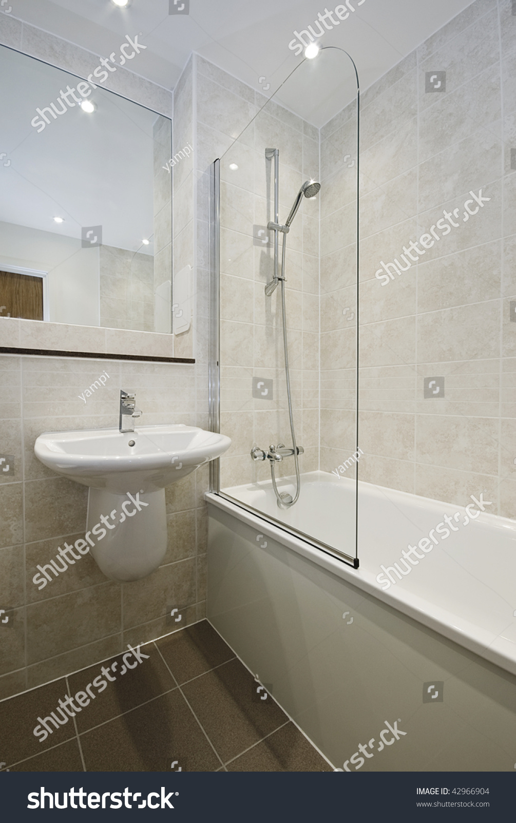 Modern Bathroom Detail Floor Ceiling Ceramic Stock Photo