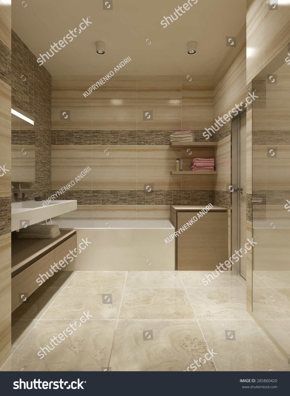 Modern Bathroom Warm Colors Marble Walls Stock Illustration 285860420