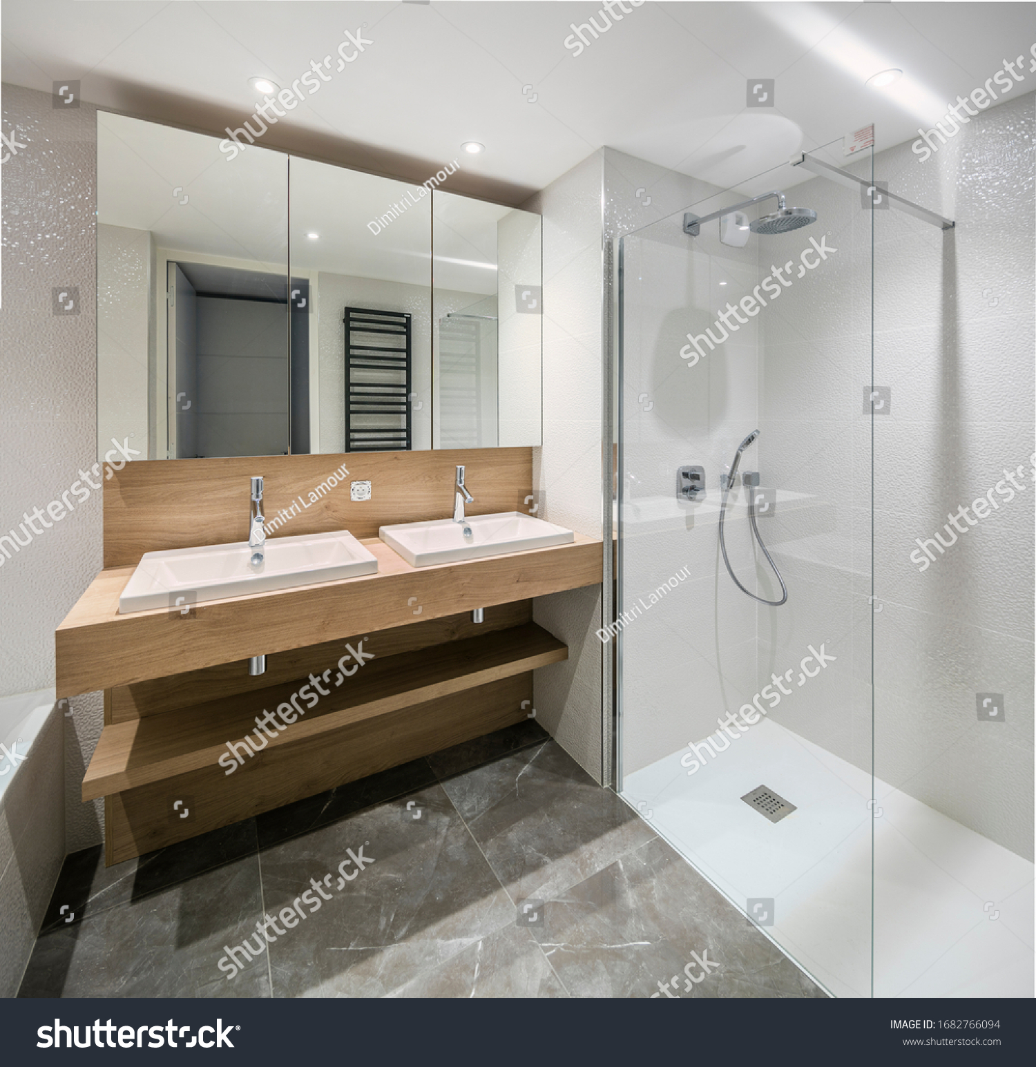 Modern Bathroom Interior Design Wood Stone Stock Photo (Edit Now ...