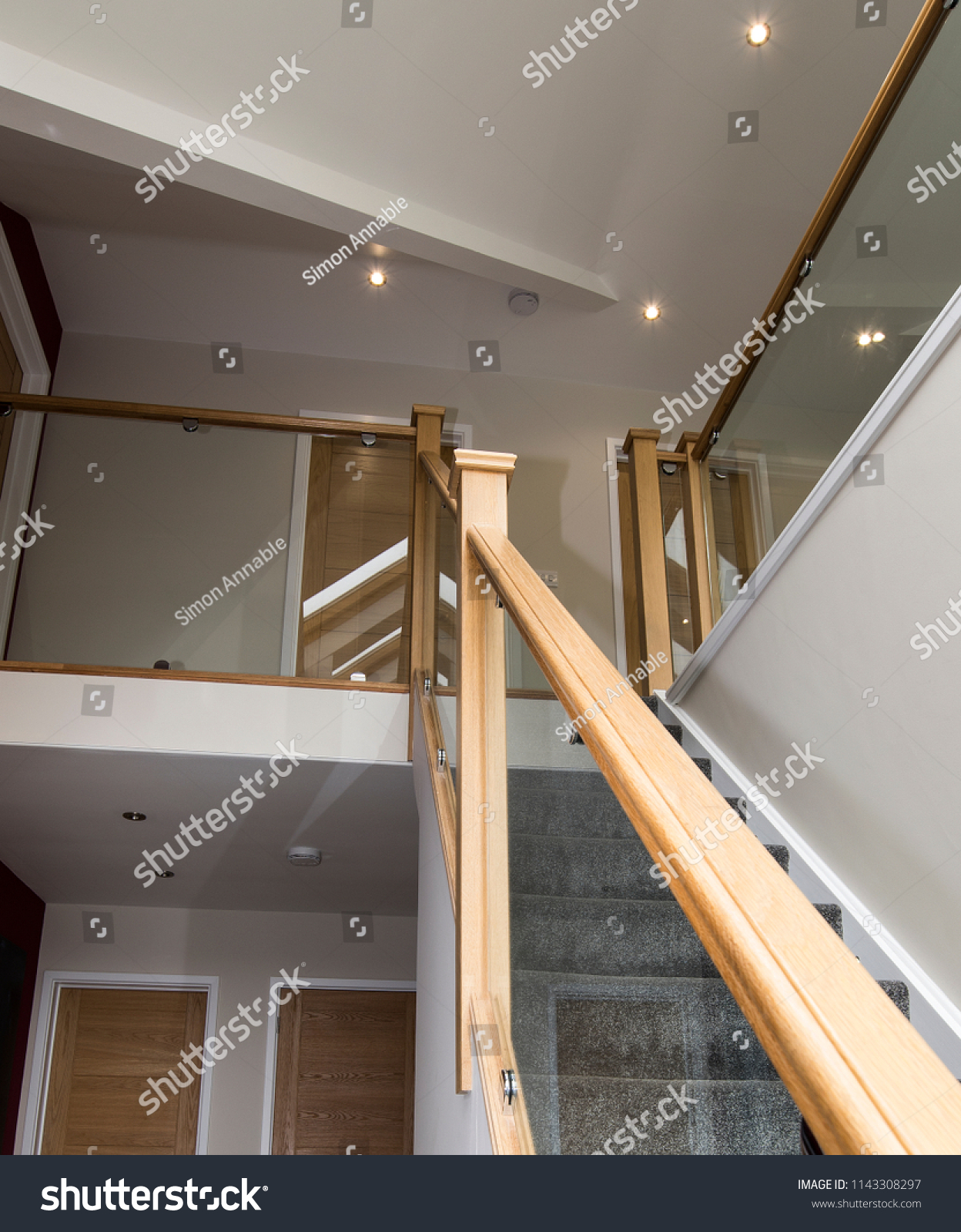 Modern Bespoke Design Interior Staircase Bannister Stock Photo