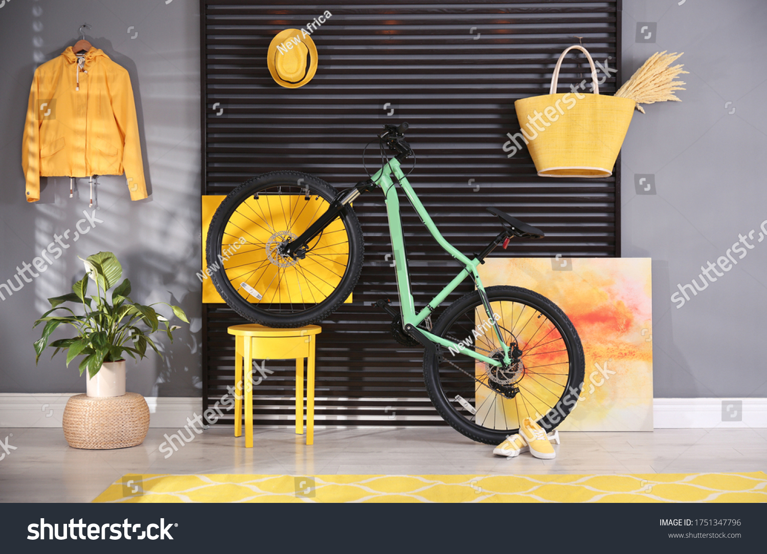 Modern Bicycle Stylish Living Room Interior Stock Photo 1751347796   Stock Photo Modern Bicycle In Stylish Living Room Interior 1751347796 