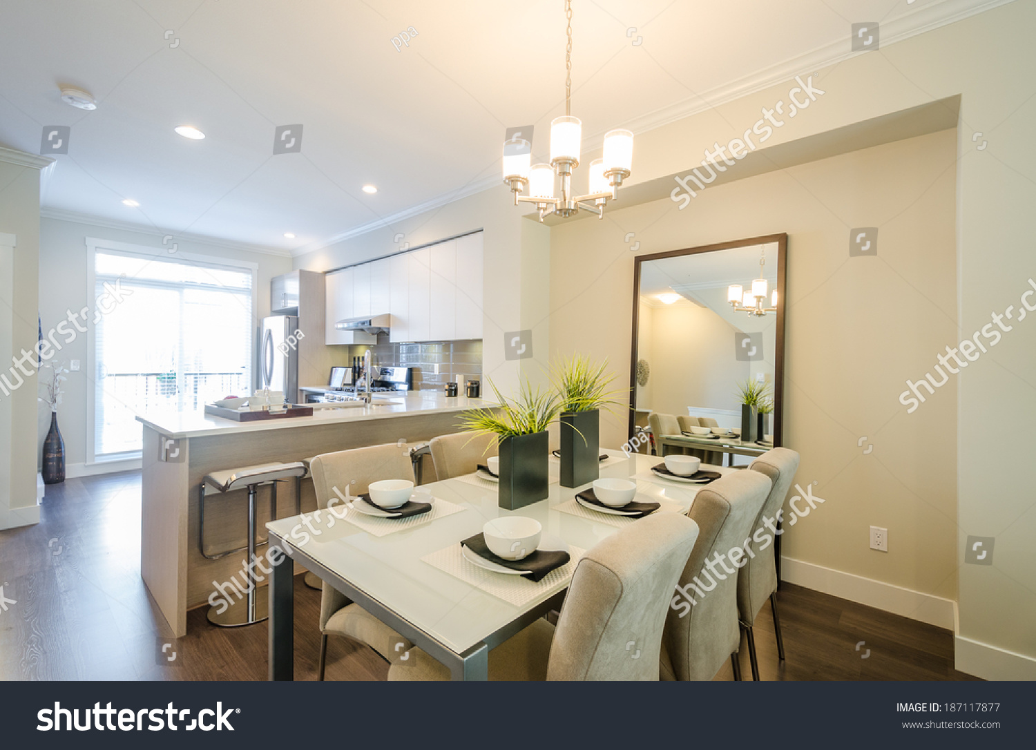 Modern Bright Dining Room Kitchen Luxury Stock Photo 187117877 Modern Bright Dining Room Kitchen Luxury Stock Photo 187117877