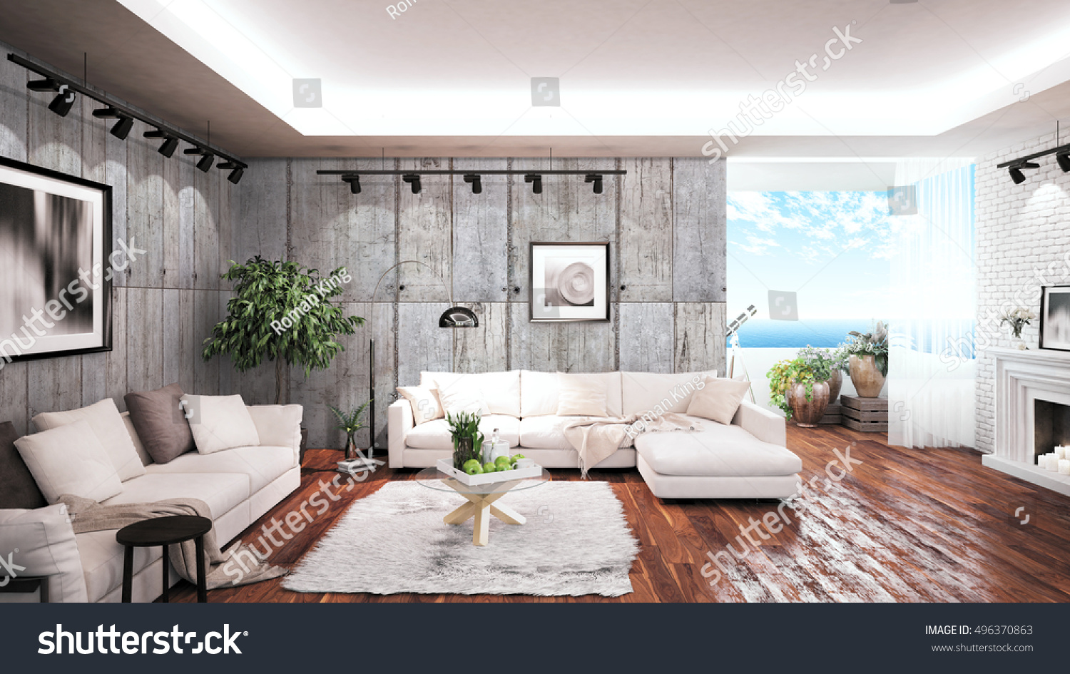 Modern Interior Living Room Beige Sofa Stockillustration 20
