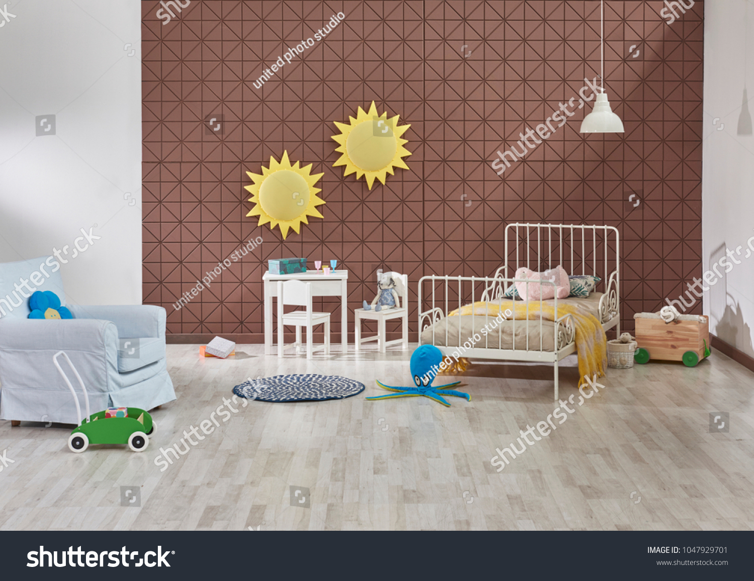 Modern Brown Baby Room Decoration Bed Royalty Free Stock Image