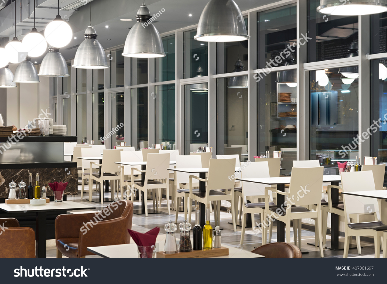 Stock Photo Modern Canteen Interior In The Evening 407061697 