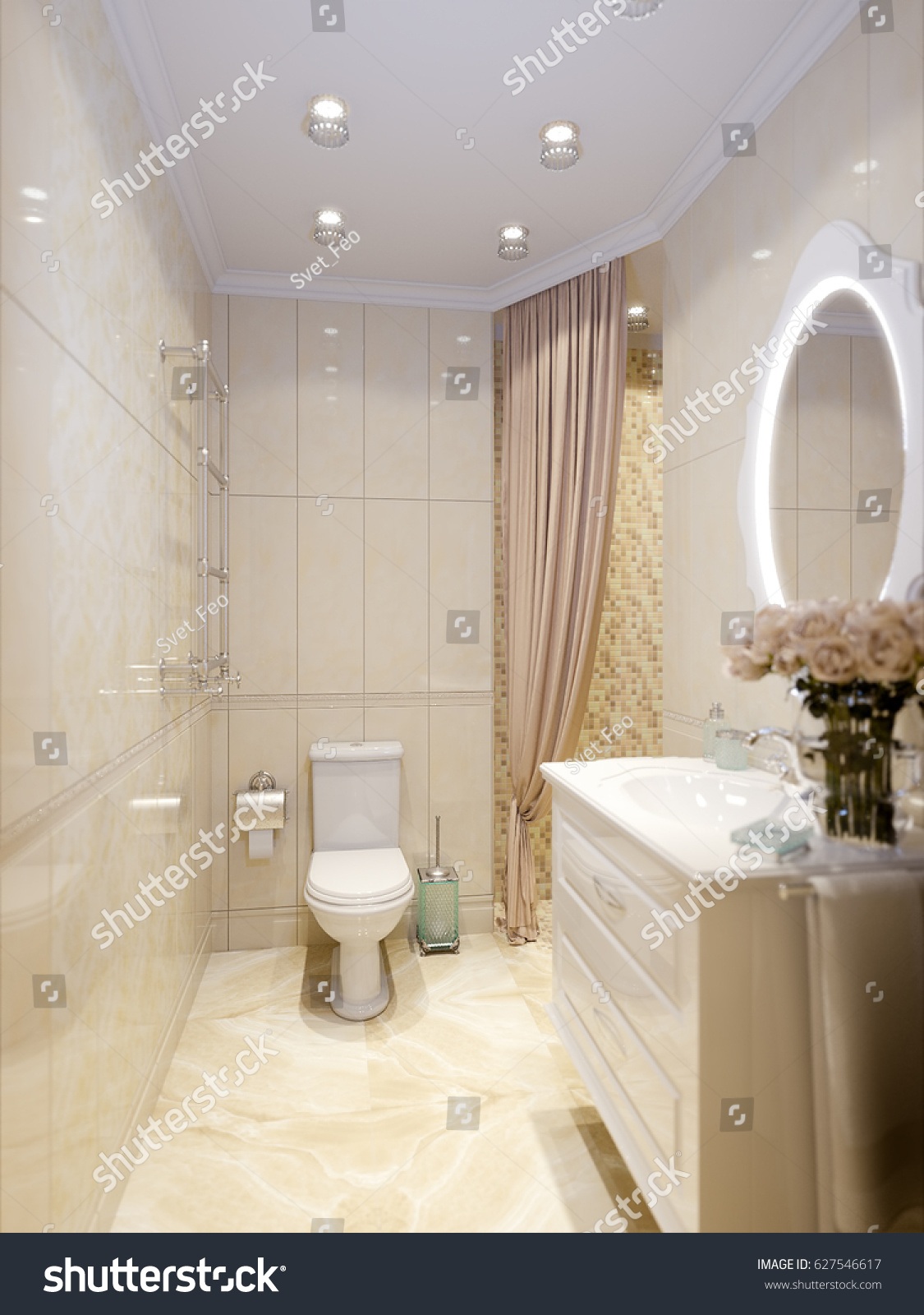 Modern Classic Bathroom Interior Design Beige Stock Illustration