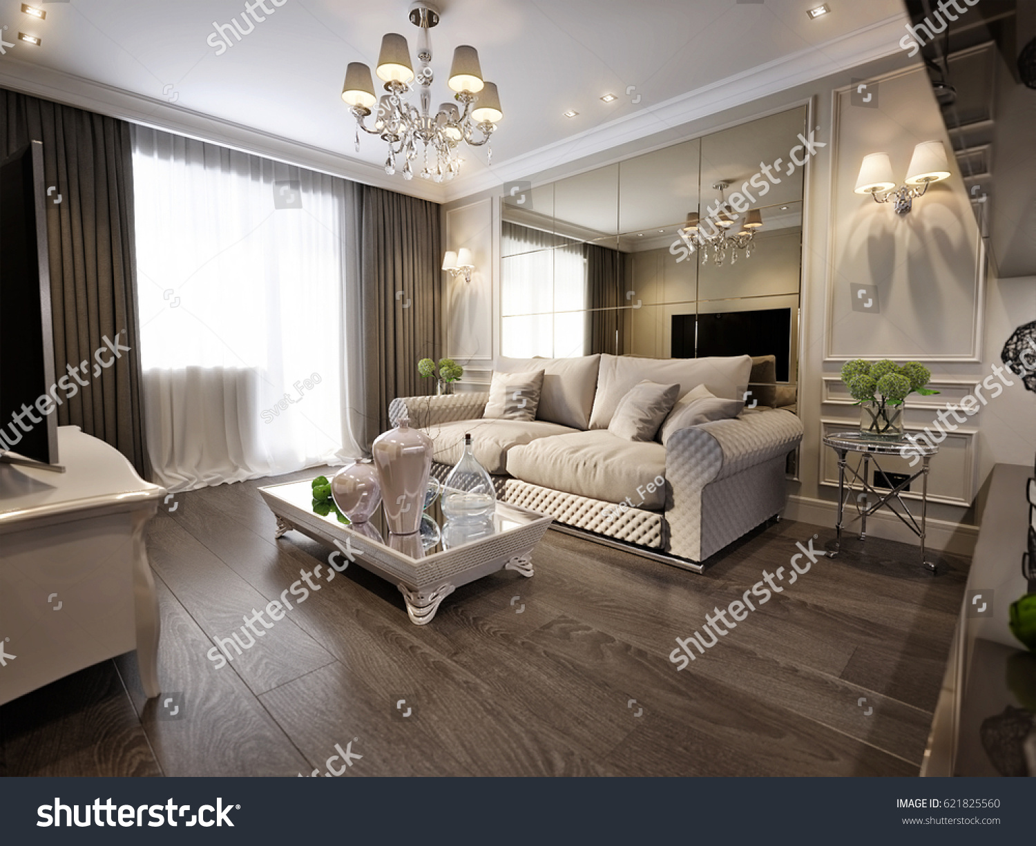Modern Classic New Traditional Living Room Stock Illustration