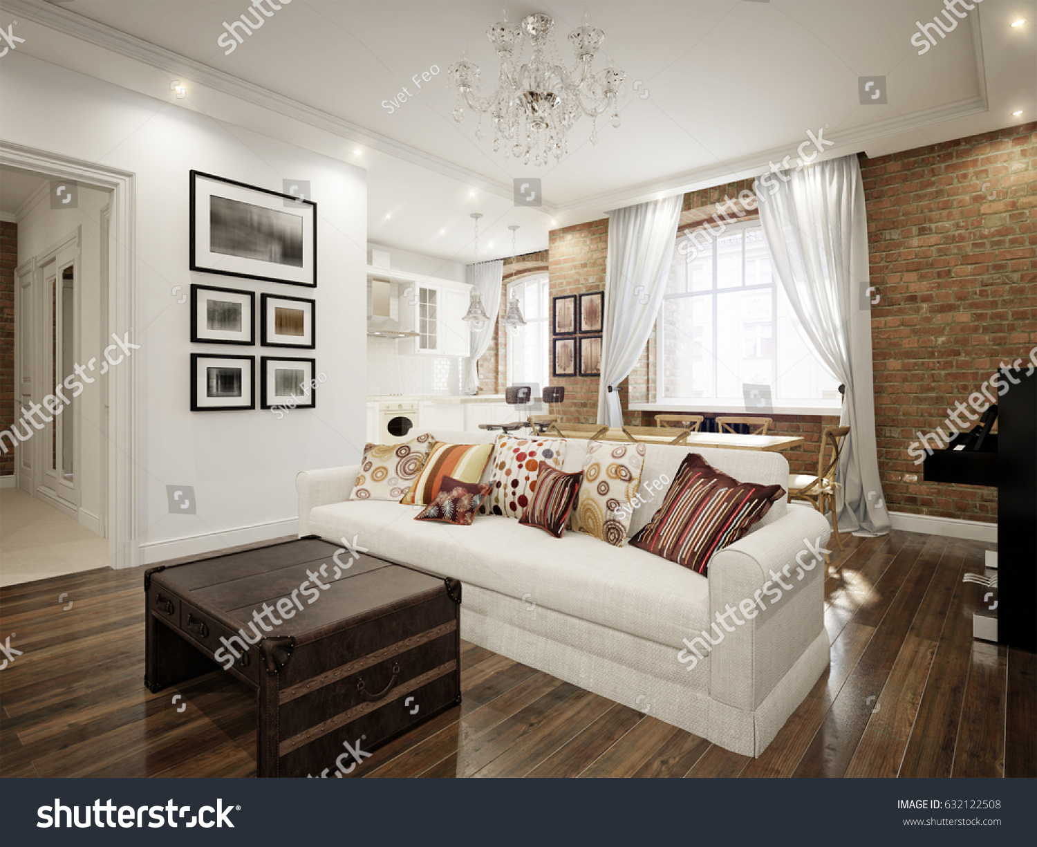 Modern Classic Traditional White Living Room Stock Illustration