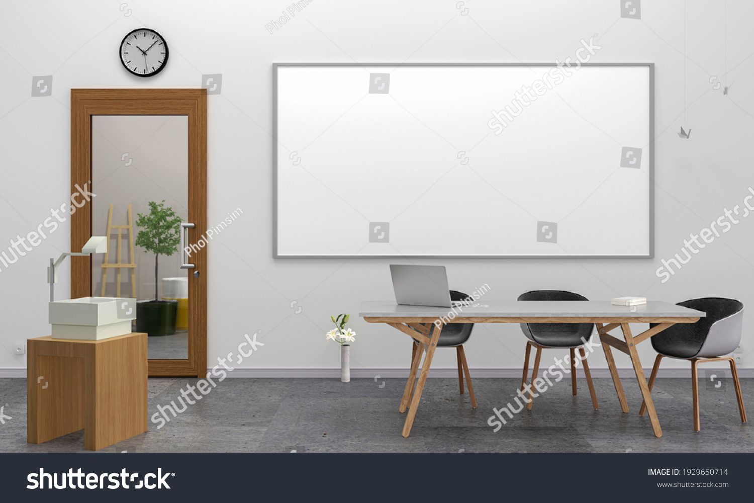 Modern Classroom For Education With Whiteboard For Mockup, 3d Rendering