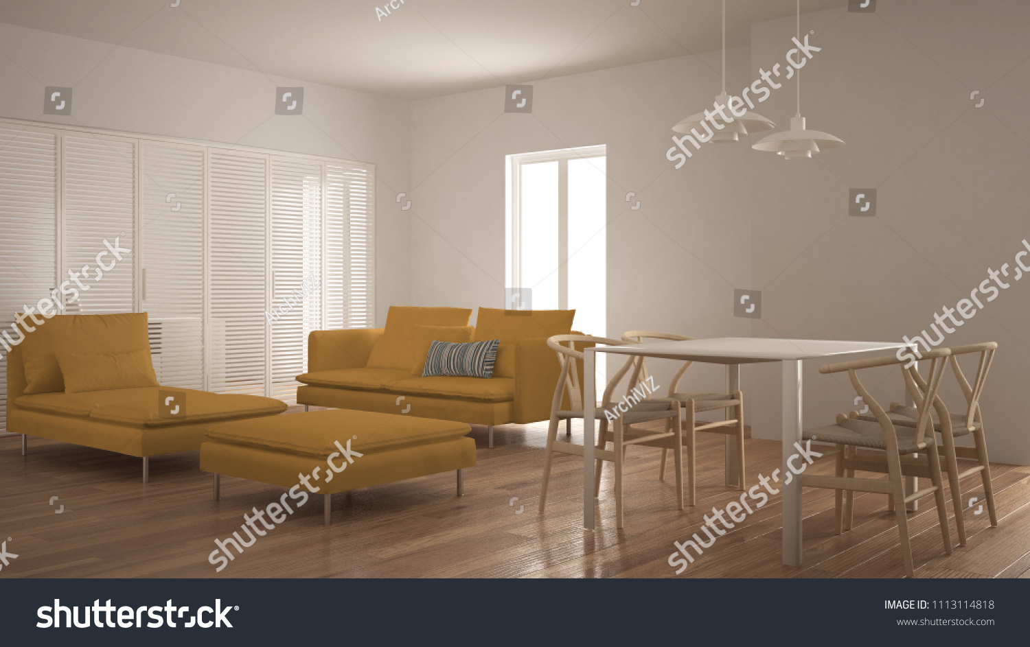 Modern Clean Living Room Sliding Door Stockillustration