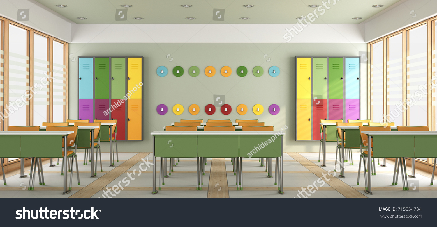 Modern Colorful Classroom Lockers Hangers 3d Royalty Free Stock