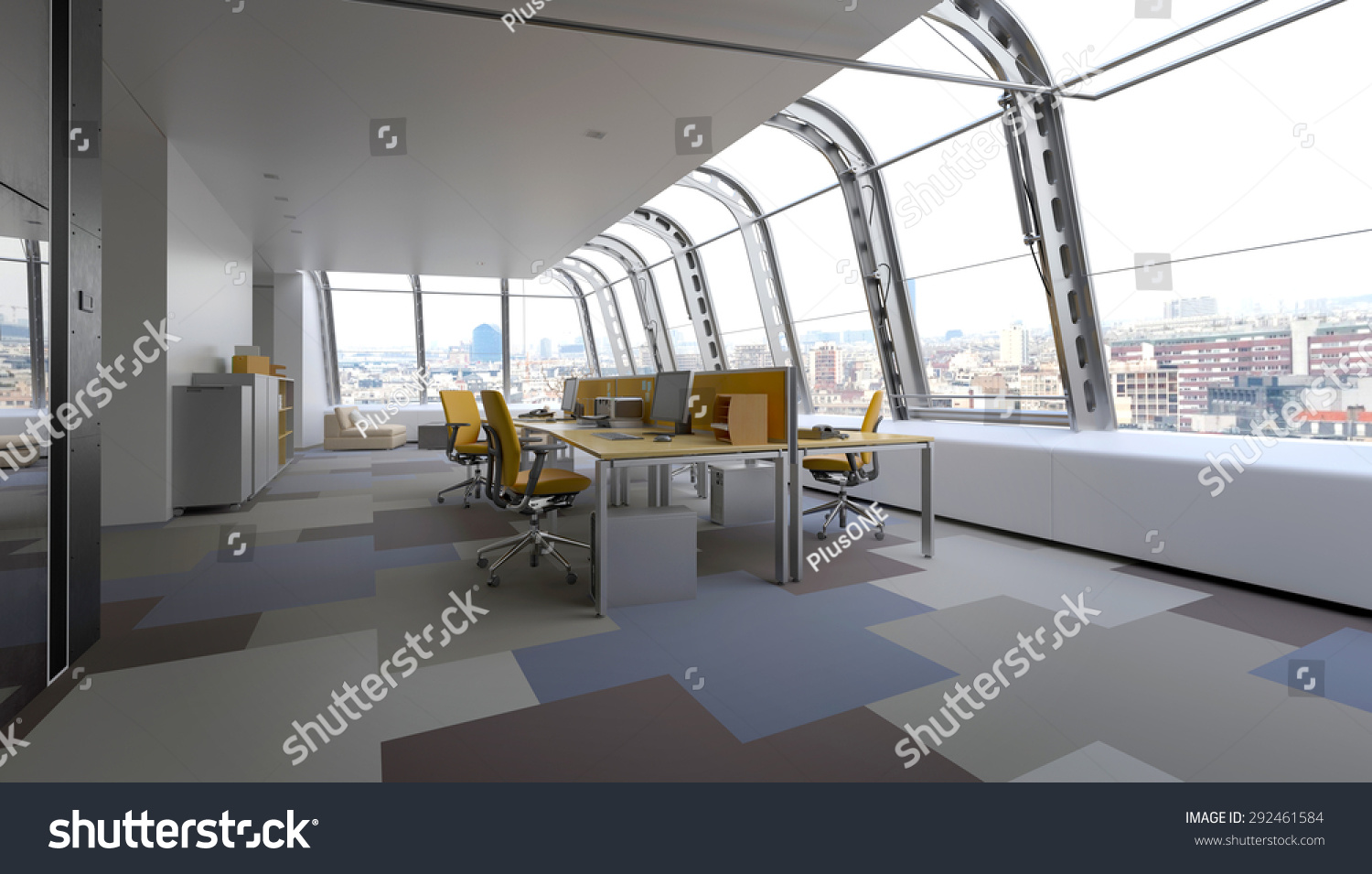 Modern Commercial Office Curved Glass Windows Stock Illustration