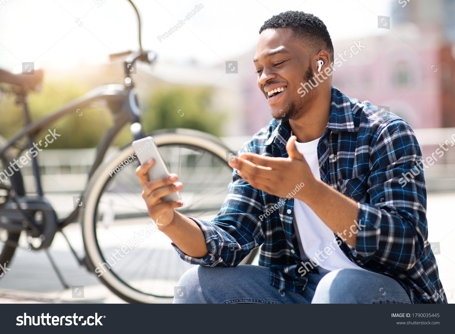 Modern Communication Cheerful Happy African Guy Stock Photo 1790035445 ...