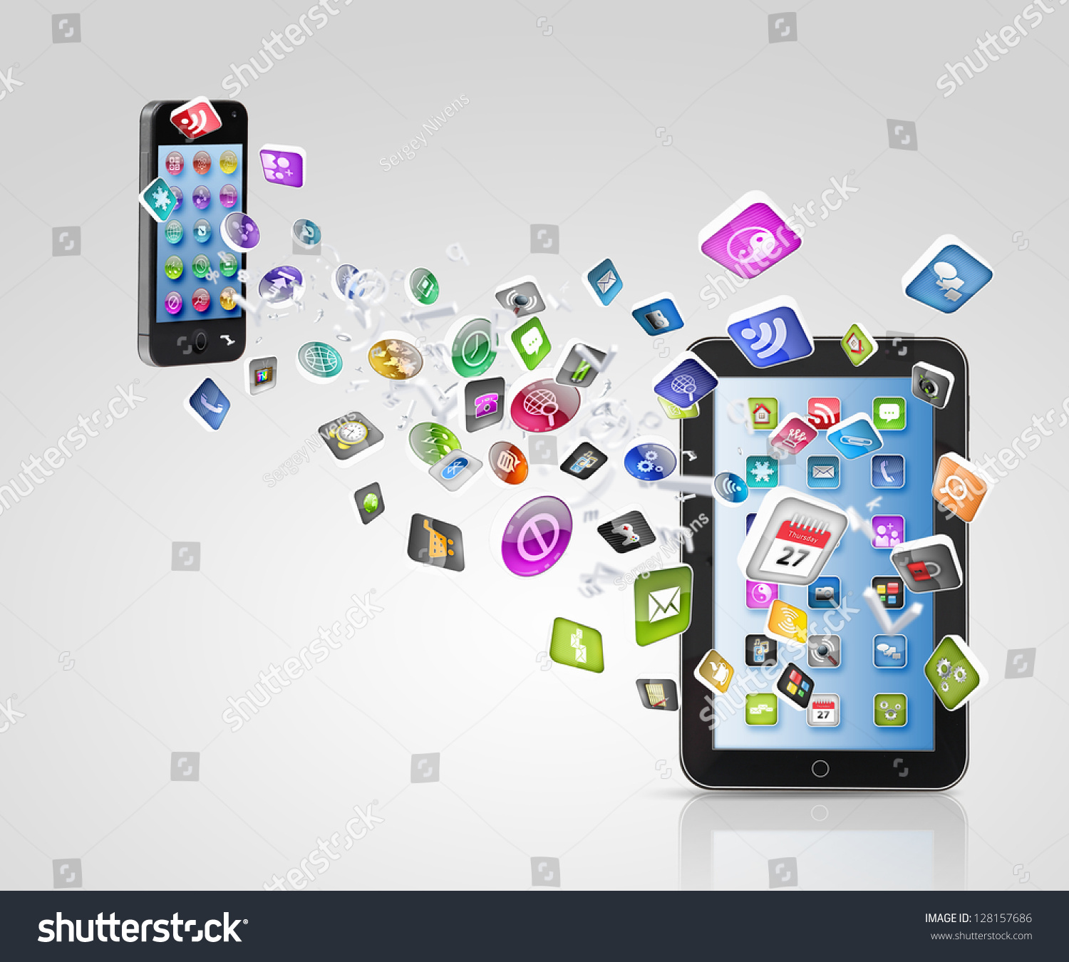 Modern Communication Technology Illustration With Mobile Phone And High ...