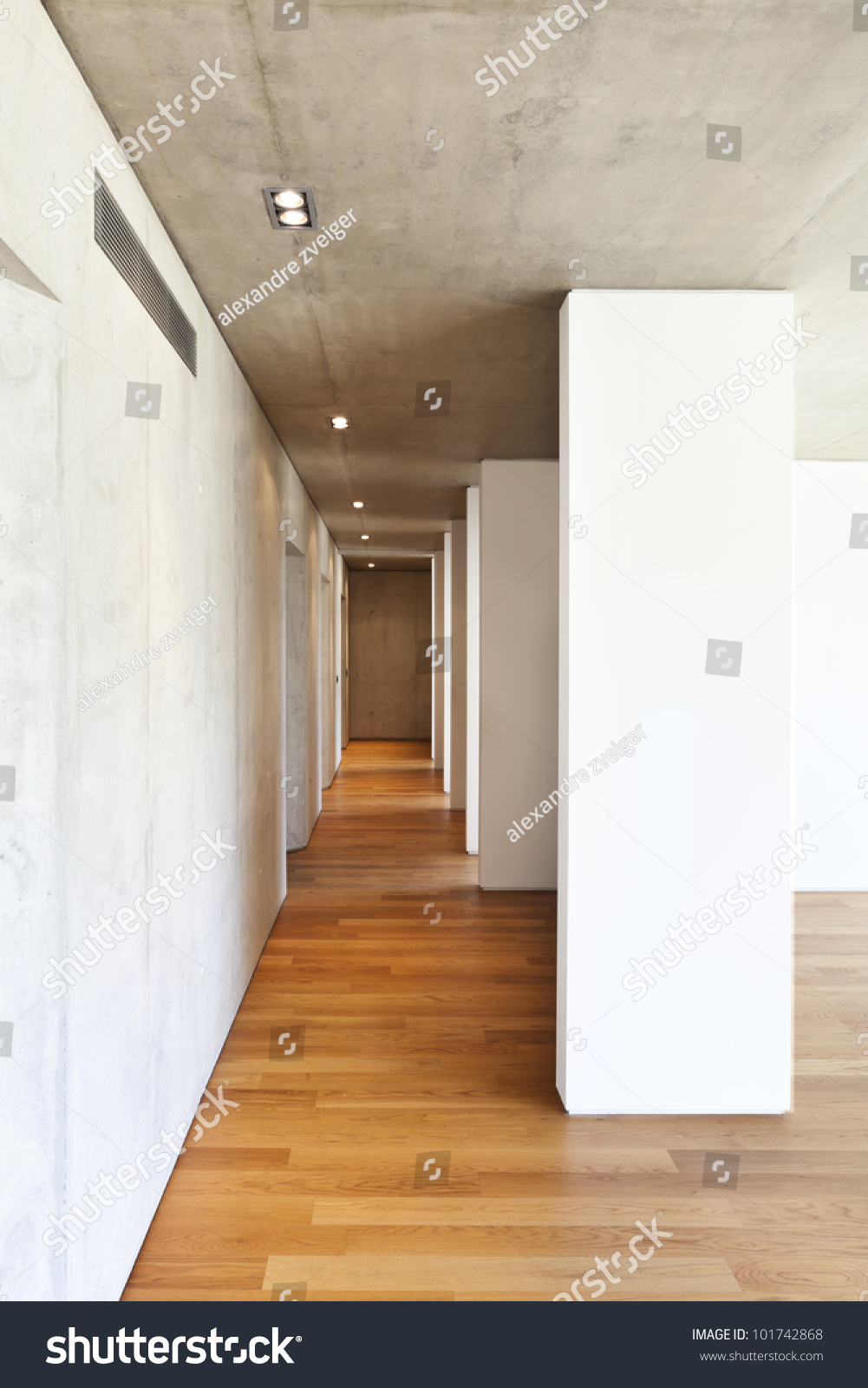 Modern Concrete House Hardwood Floor Corridor Stock Photo Modern Concrete House Hardwood Floor Corridor Stock Photo