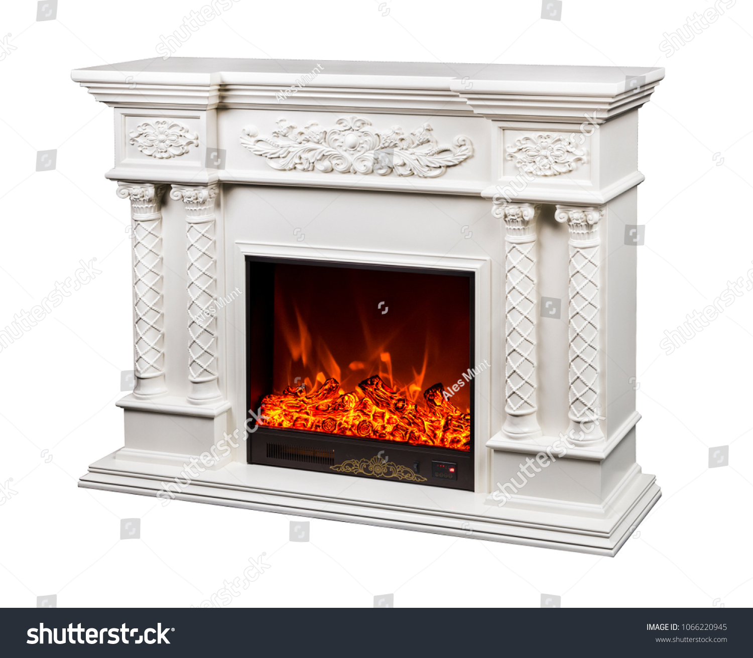 Modern Decorative Electric Fireplace Beautiful Burning Stock Photo 