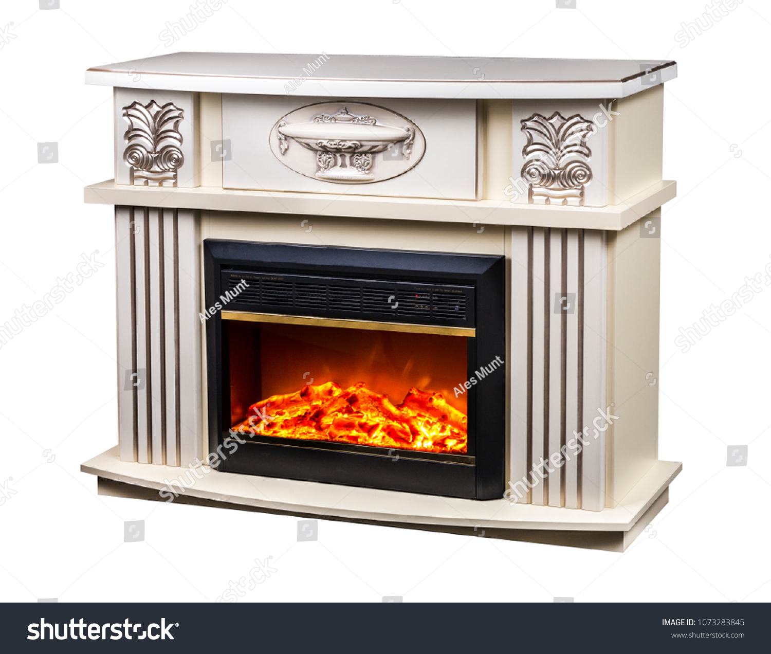 Modern Decorative Electric Fireplace Beautiful Burning Stock Photo