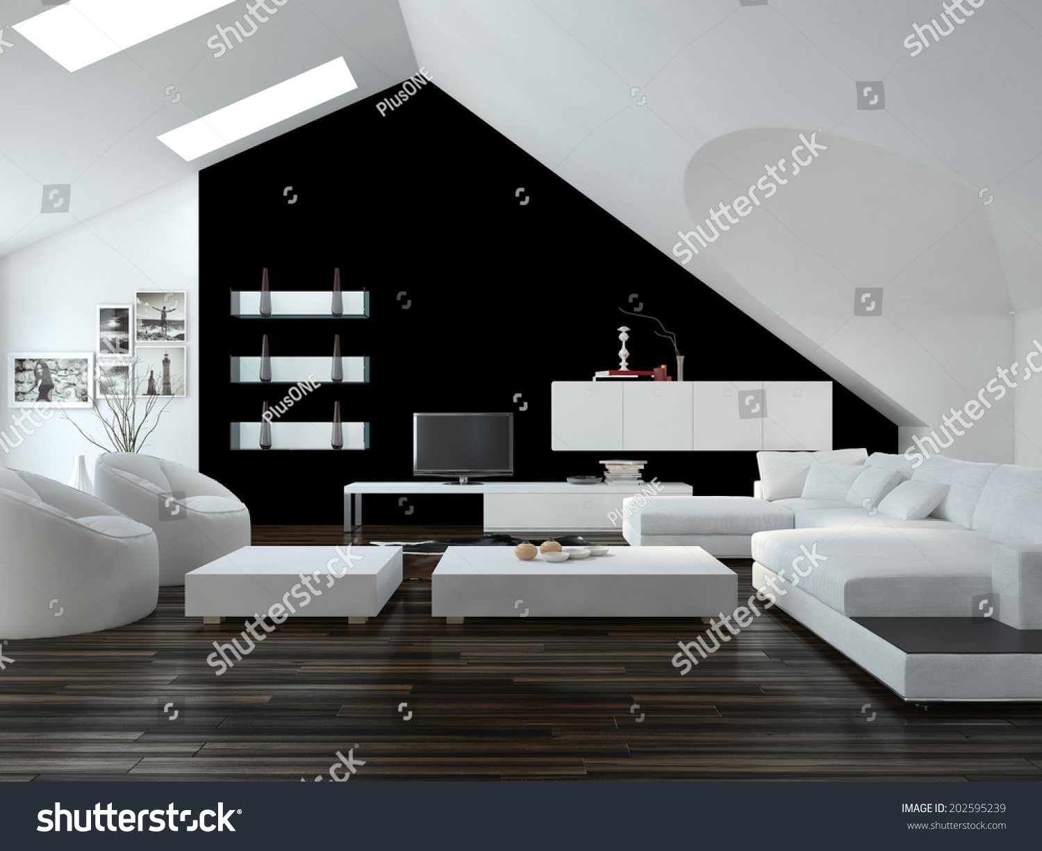 Modern design loft living room interior stock illustration ...