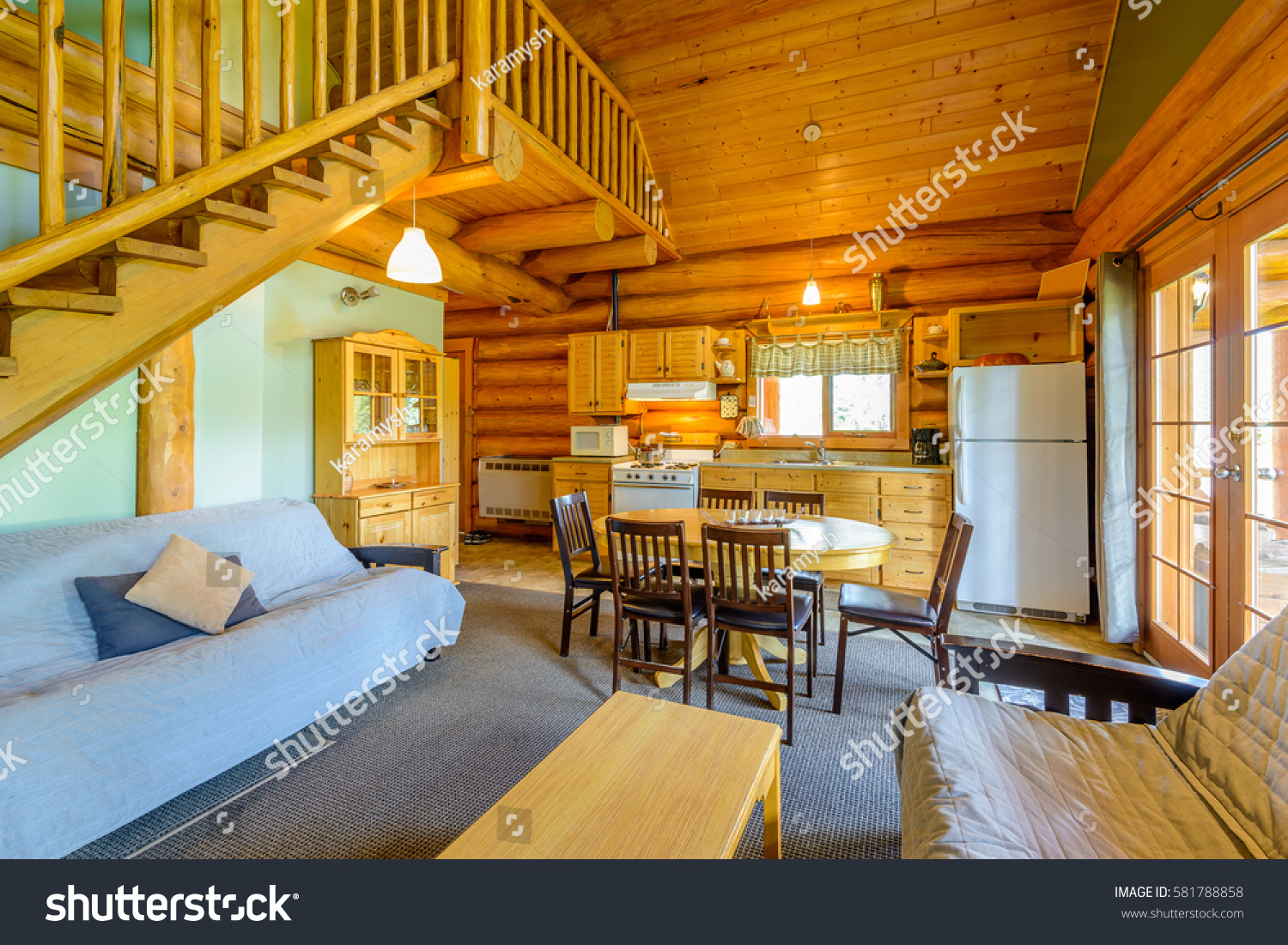 Modern Dining Room Log Cabin Luxury Royalty Free Stock Image