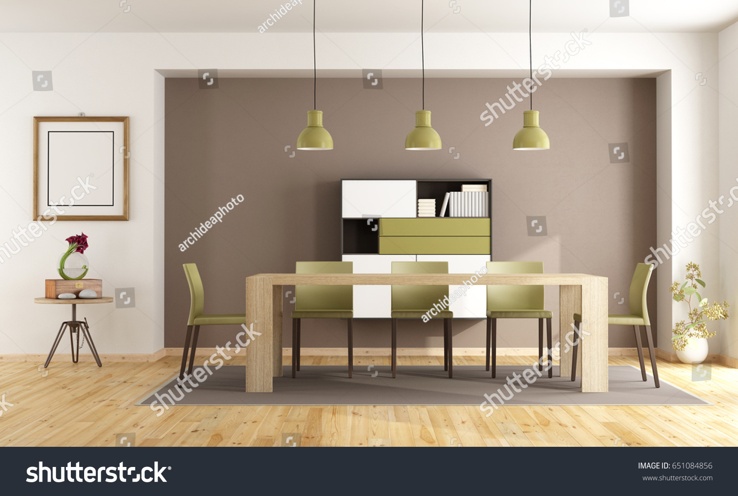 Modern Dining Room Wooden Table Chairs Stock Illustration