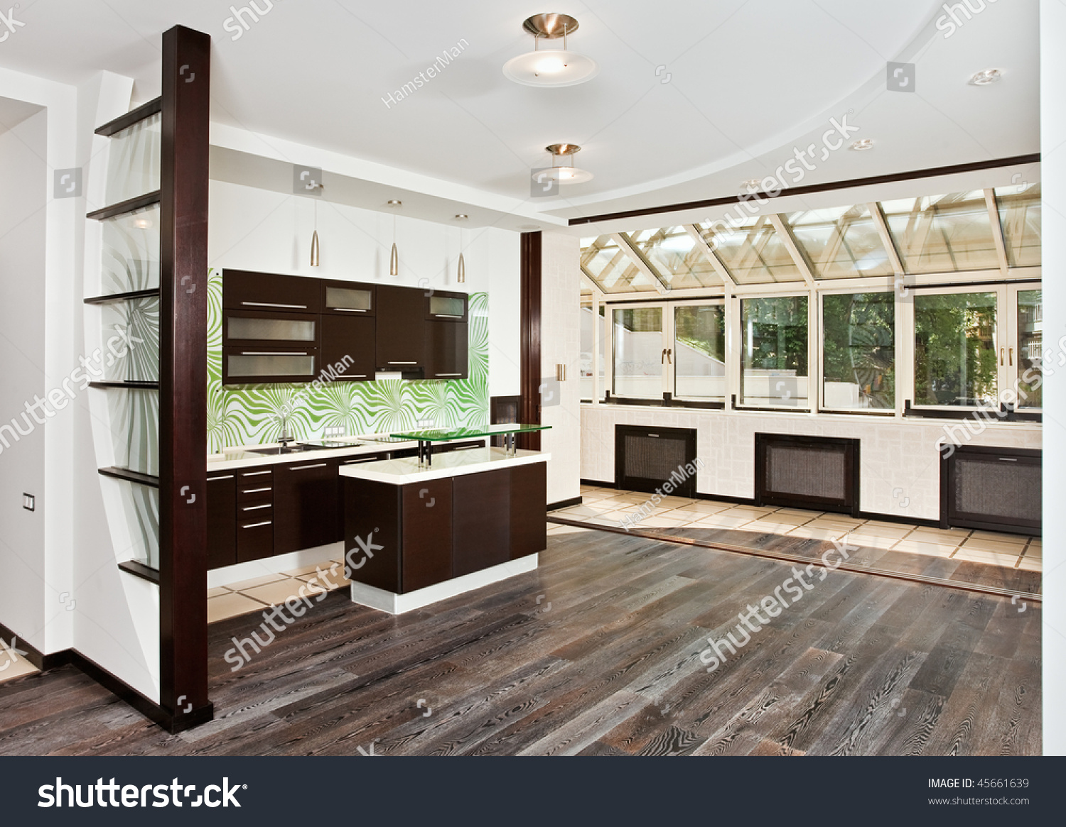 Modern Drawing Room Studio Kitchen Interior Stock Photo (Edit Now