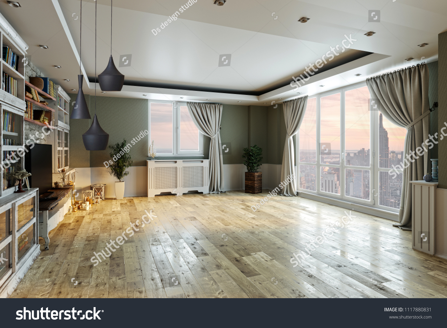 Modern Empty Interior Design Living Room Stock Illustration